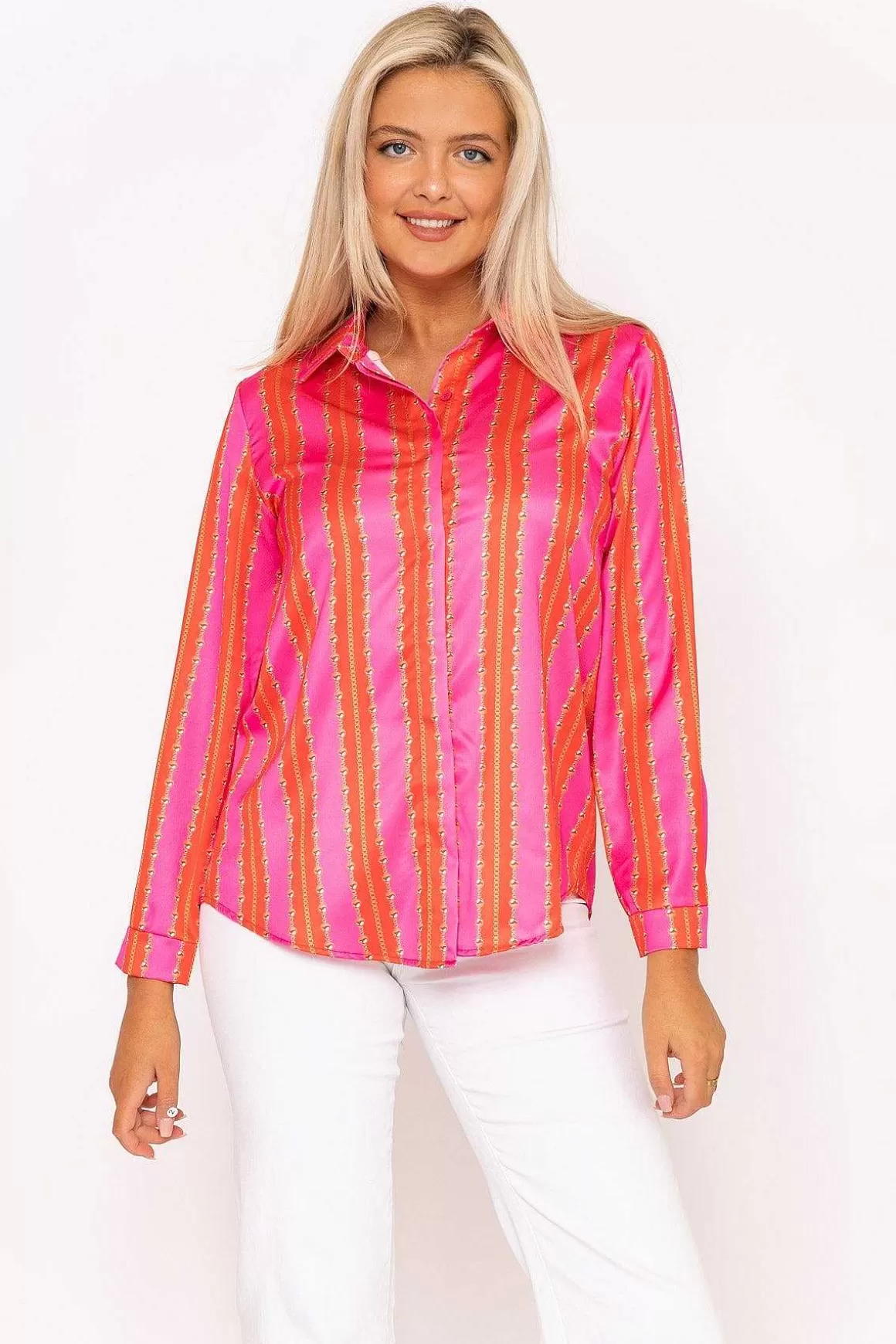 Pala D'oro Printed Sateen Shirt In Pink Print Cheap