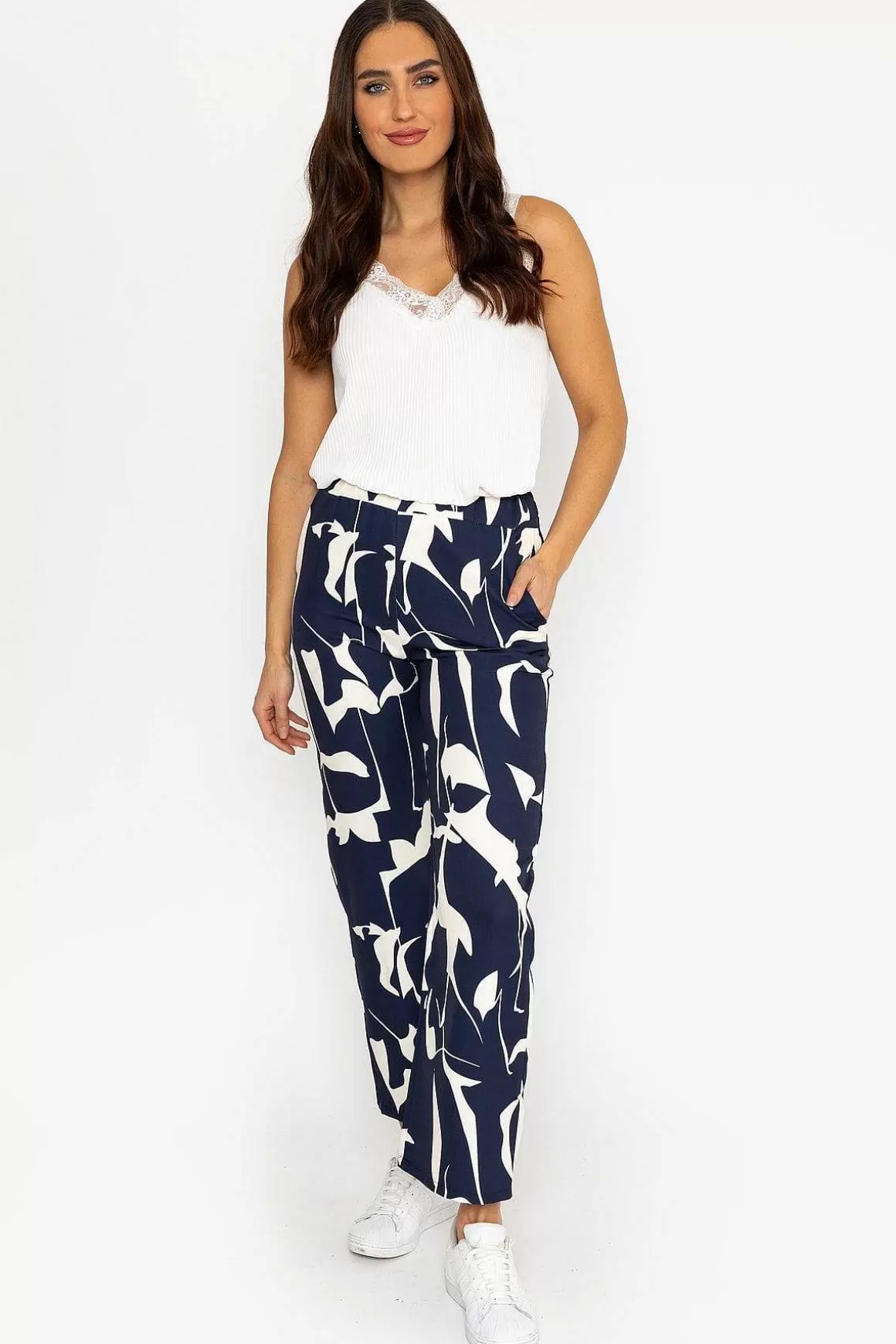 Pala D'oro Printed Scuba Trouser In Navy Online