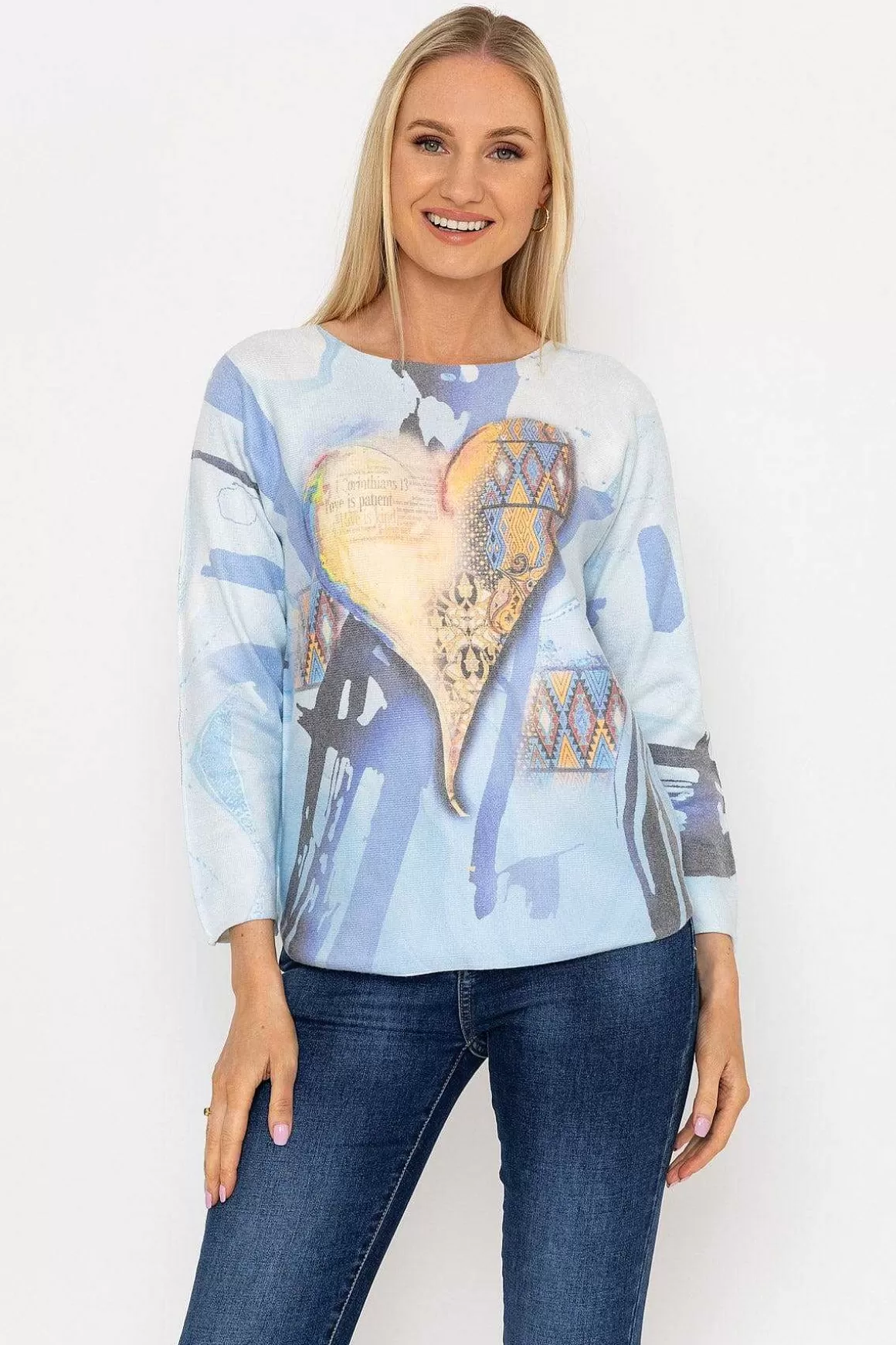 Pala D'oro Printed V-Neck Jumper In Blue Online