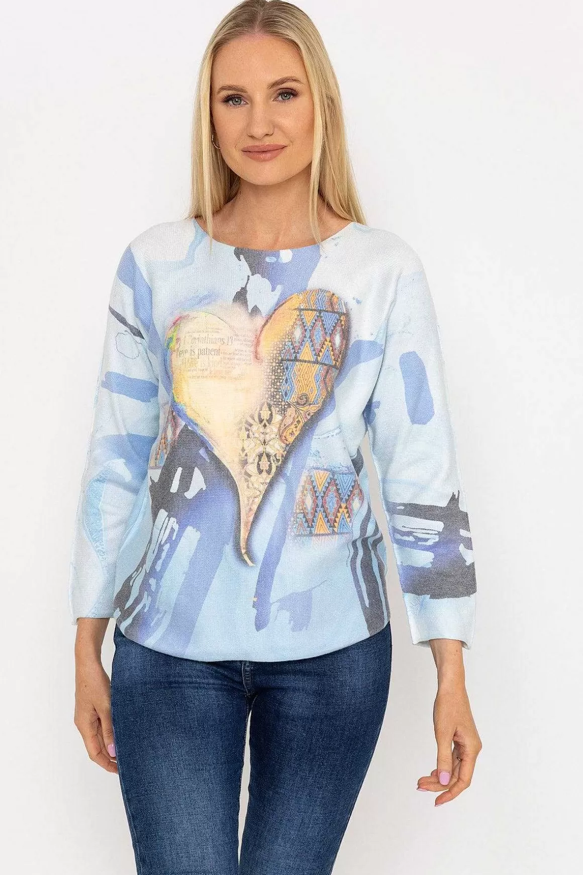 Pala D'oro Printed V-Neck Jumper In Blue Online