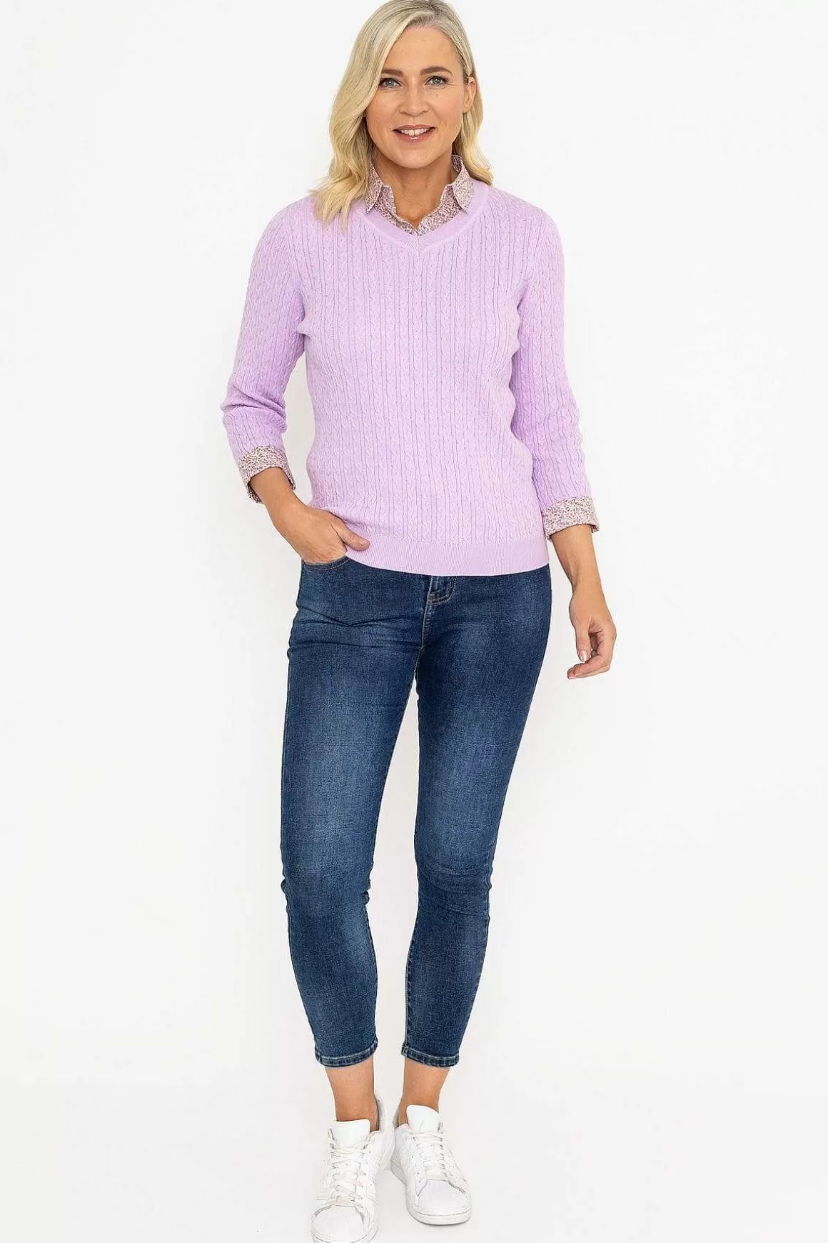 Voulez Vous Purple Cable Knit Sweater With Shirt Collar New