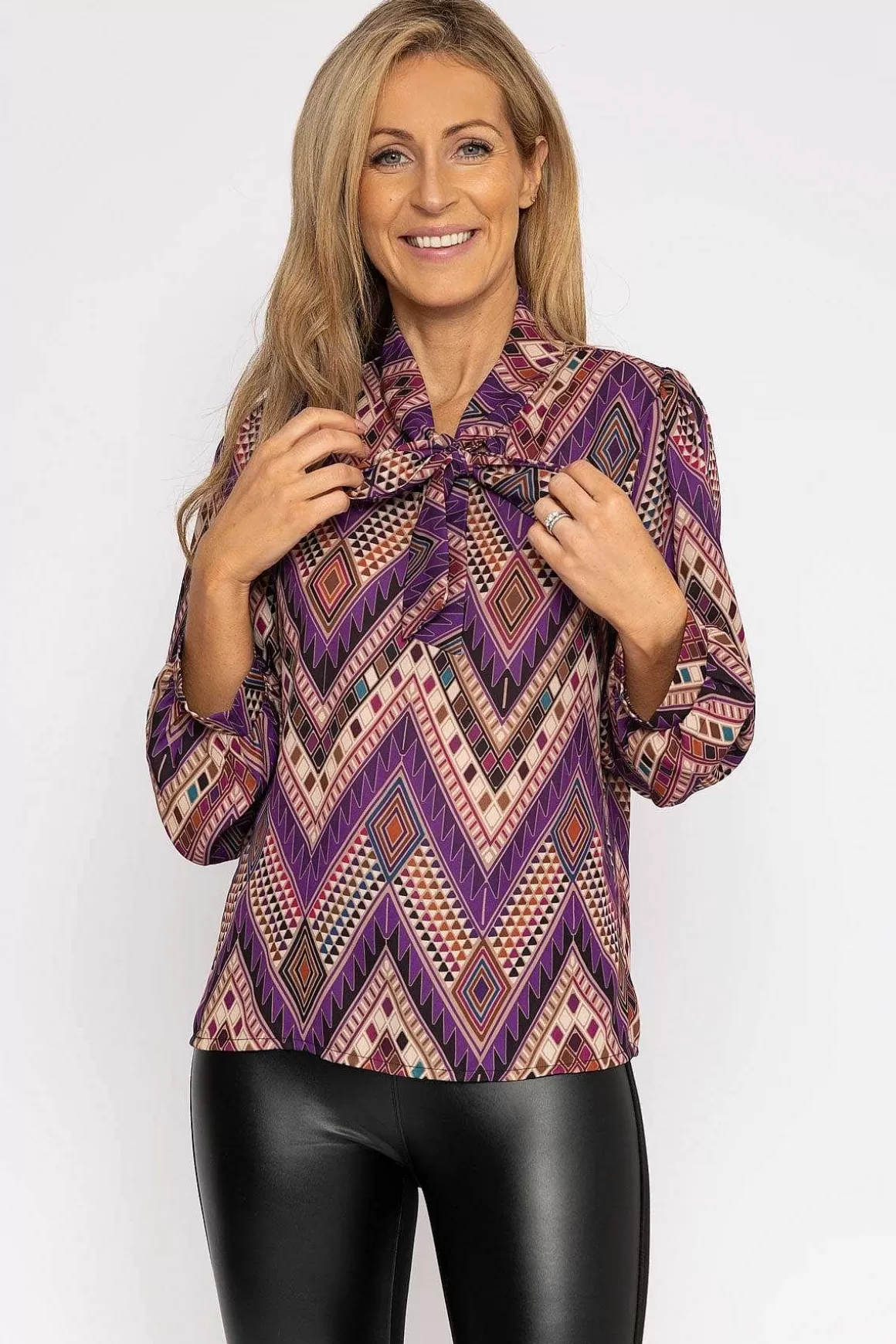 Pala D'oro Pussybow Blouse In Purple Outlet