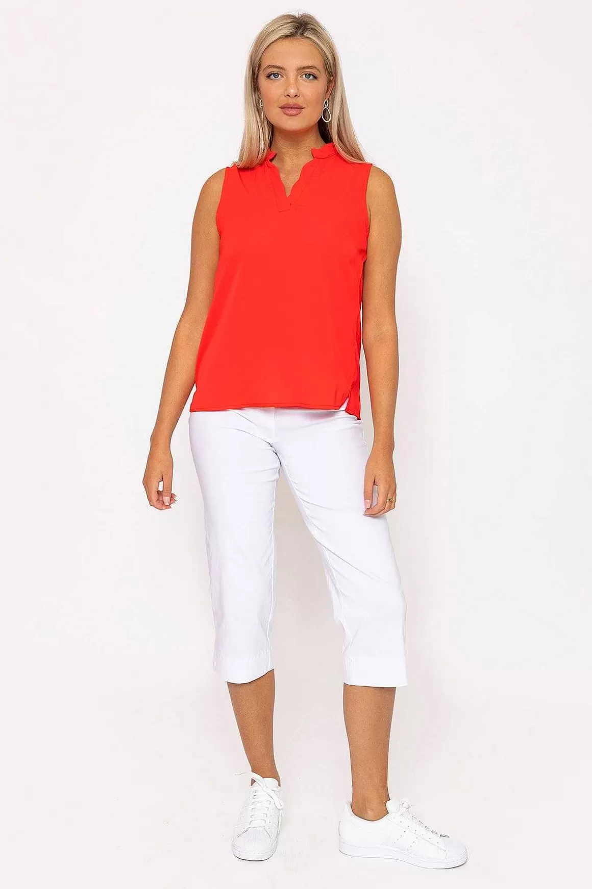 Rowen Avenue Red Scallop Trim Sleeveless Top Clearance