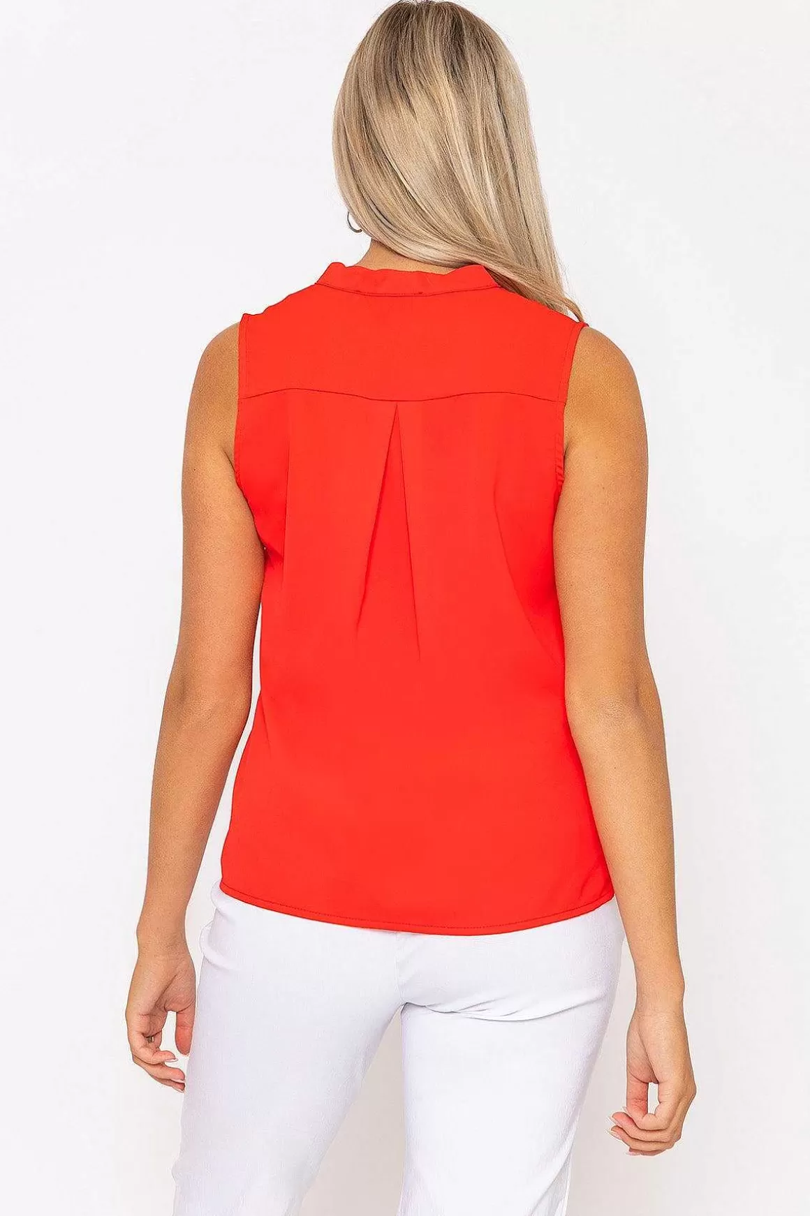 Rowen Avenue Red Scallop Trim Sleeveless Top Clearance