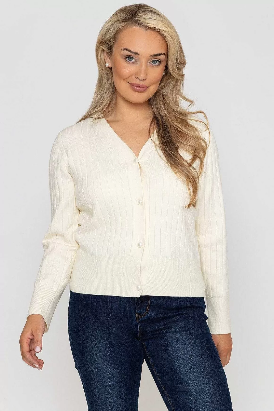 Kelly & Grace Weekend Rib Crop Cardigan In Ecru Discount