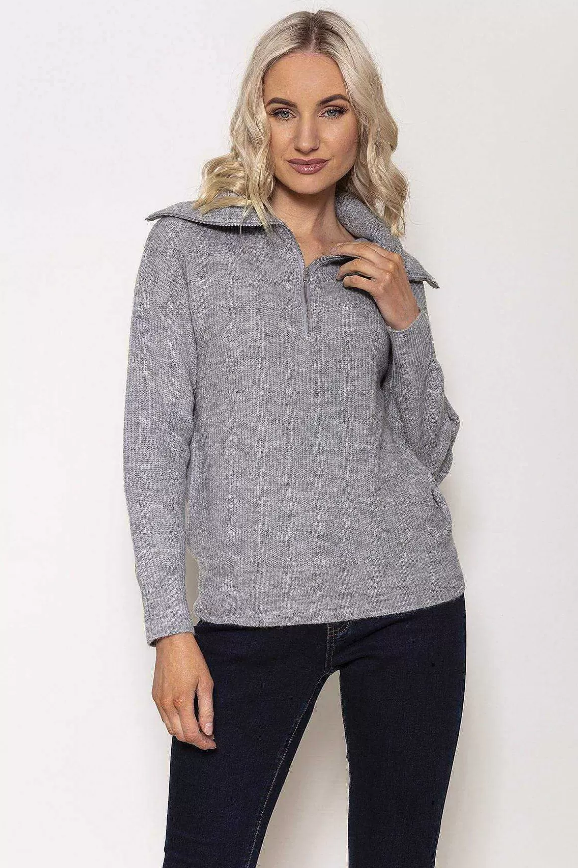 Kelly & Grace Weekend Rib Knit With Zip In Grey New