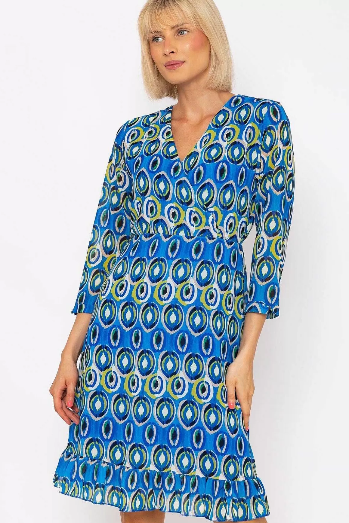 Pala D'oro Roisin Blue Print Knee Length Dress Flash Sale