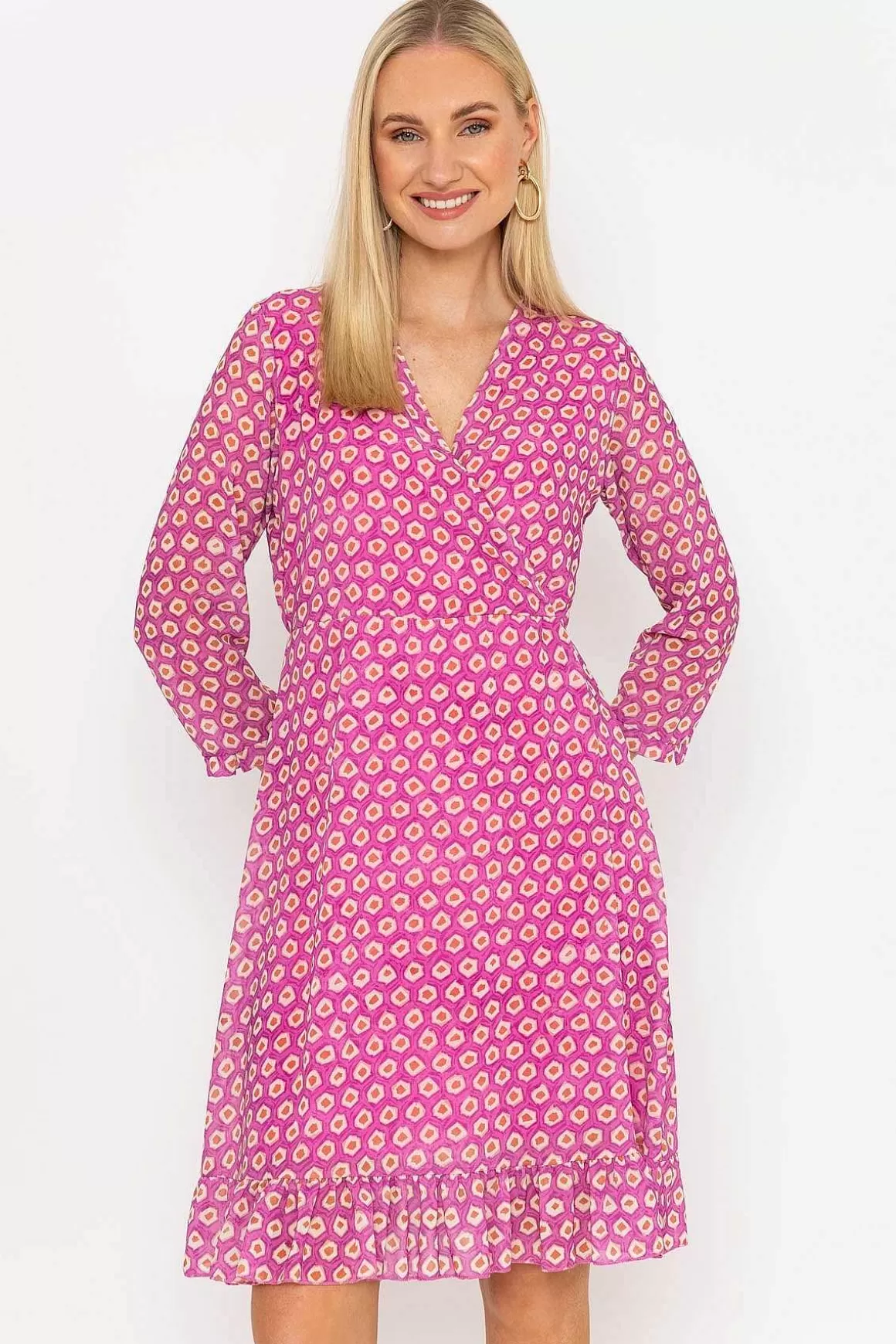 Pala D'oro Roisin Knee Length Dress In Pink Print Fashion