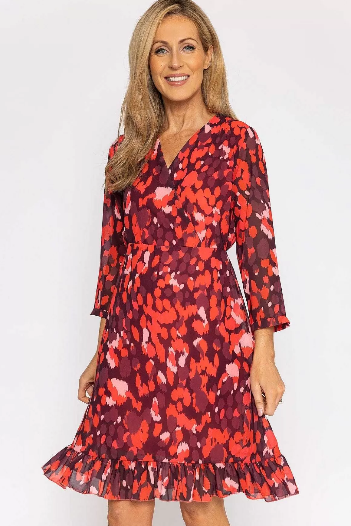 Pala D'oro Roisin Knee Length Dress In Red Print Flash Sale