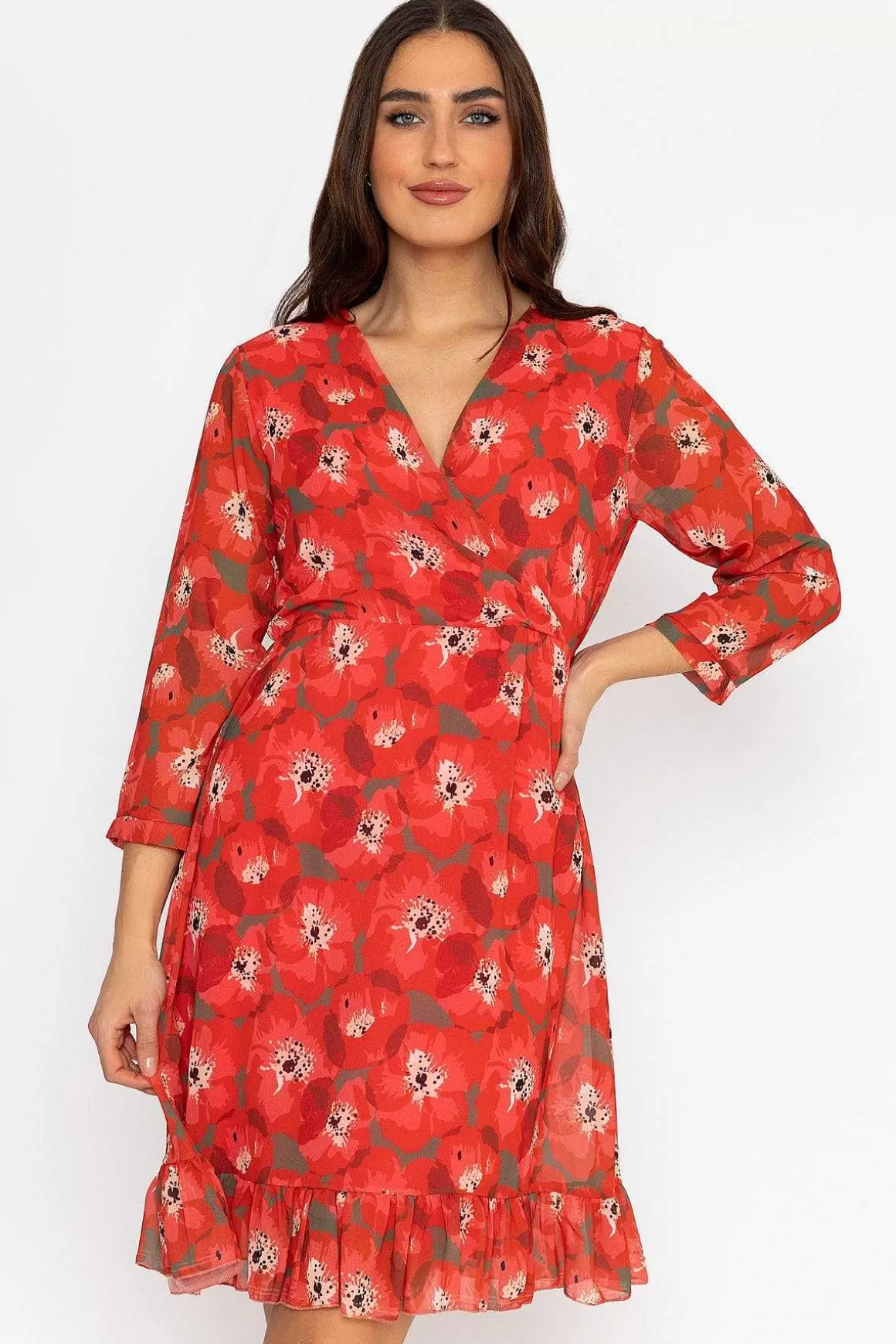 Pala D'oro Roisin Knee Length Dress In Red Print New