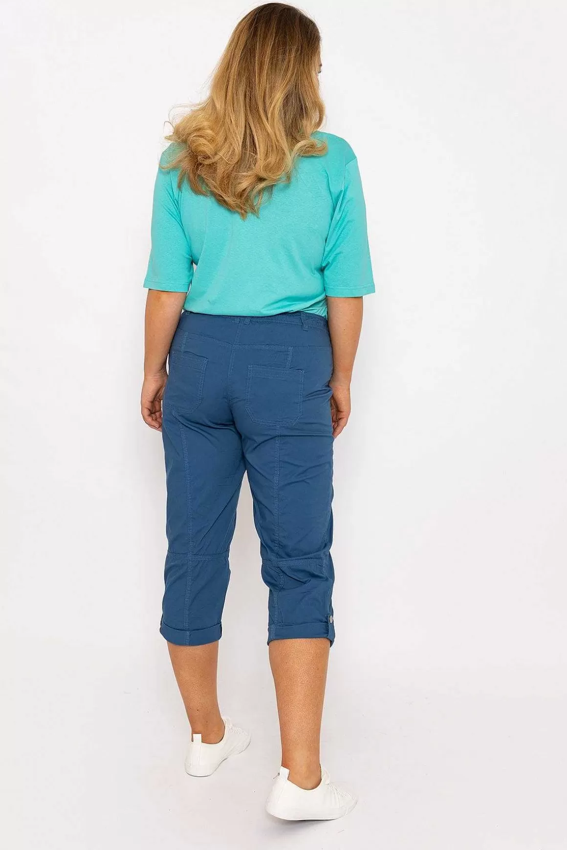 Ulla Popken Roll-Tab Hem Stretch Cargo Pants In Blue Flash Sale