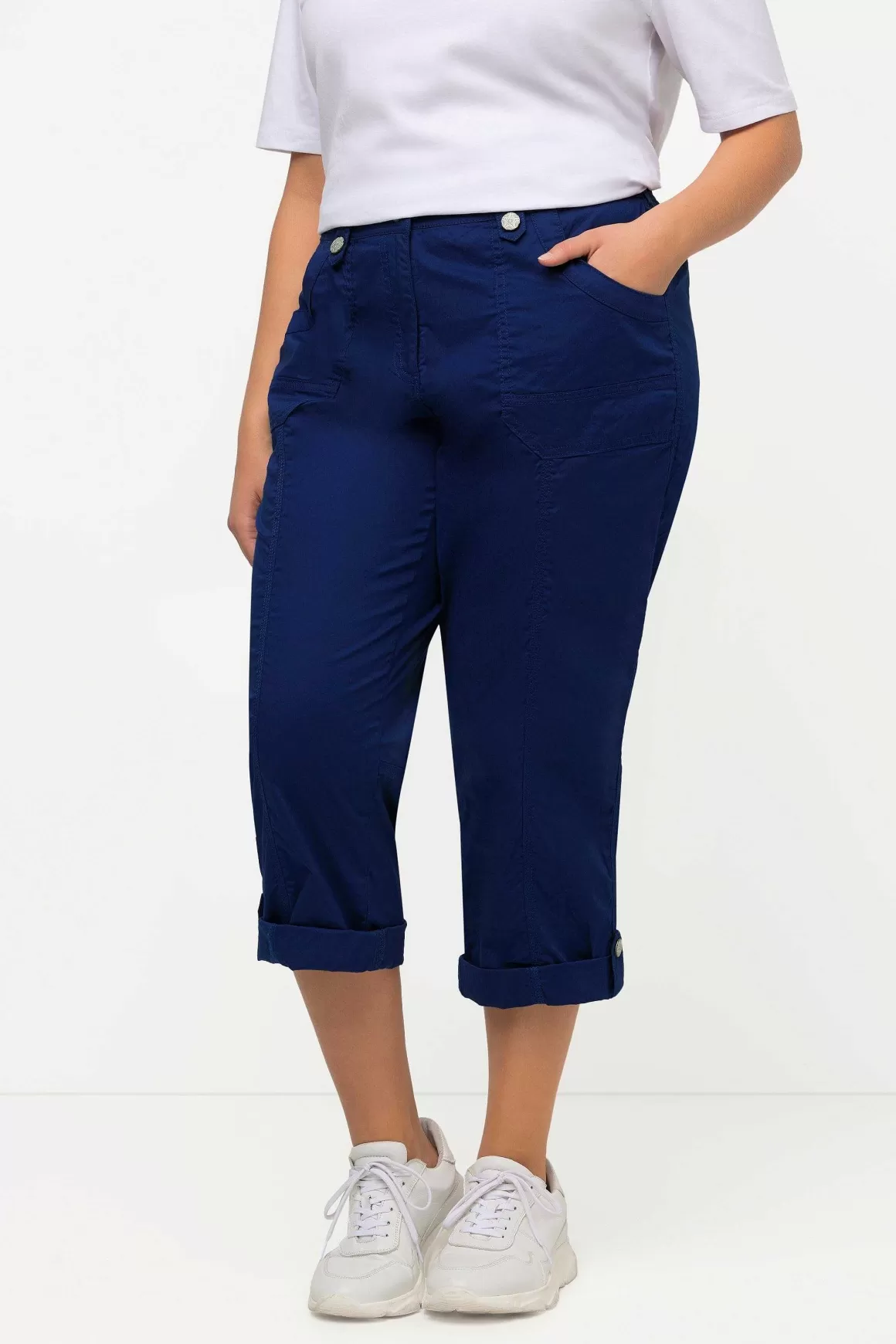 Ulla Popken Roll-Tab Hem Stretch Cargo Pants In Dark Blue Hot