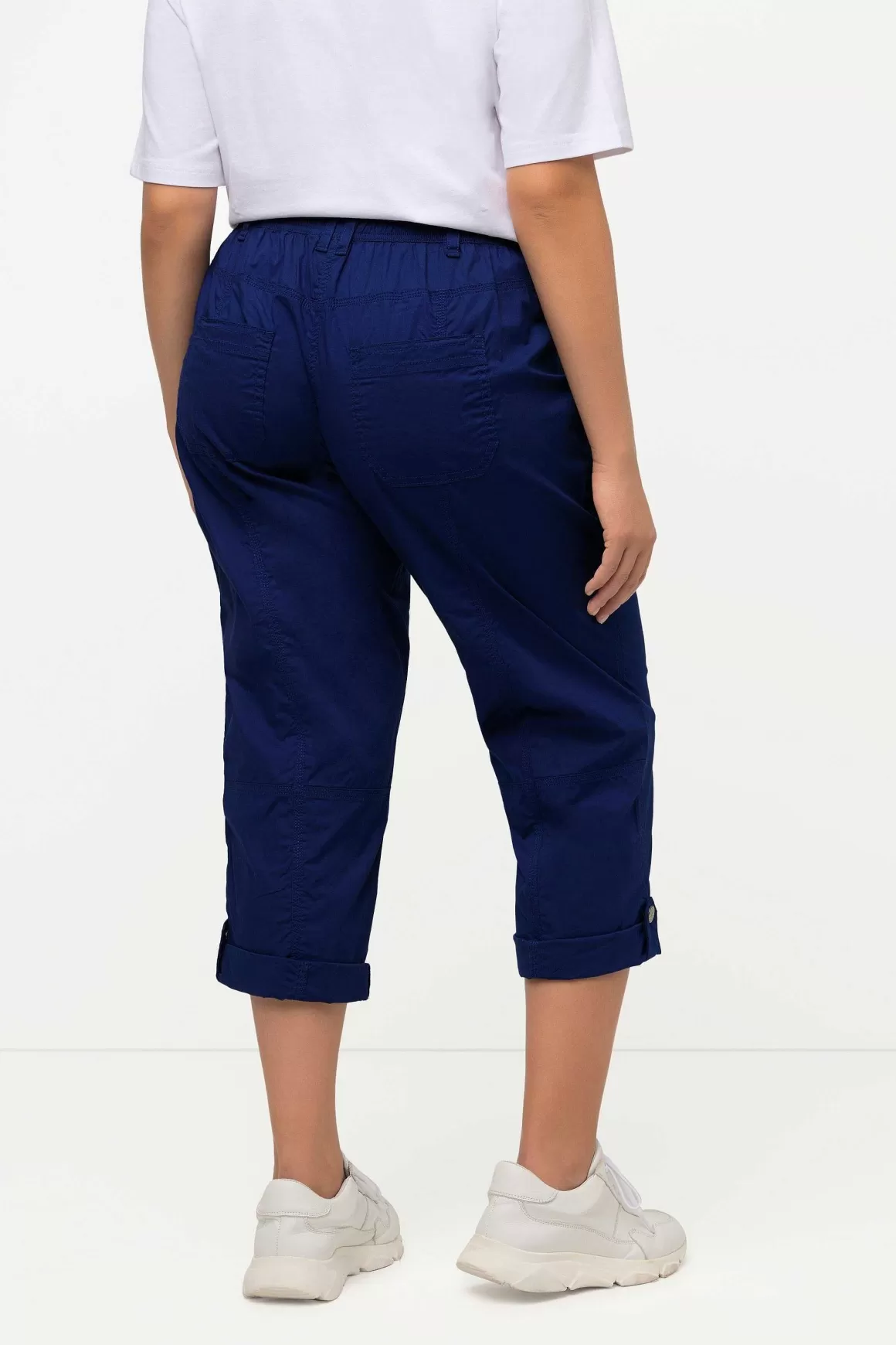 Ulla Popken Roll-Tab Hem Stretch Cargo Pants In Dark Blue Hot