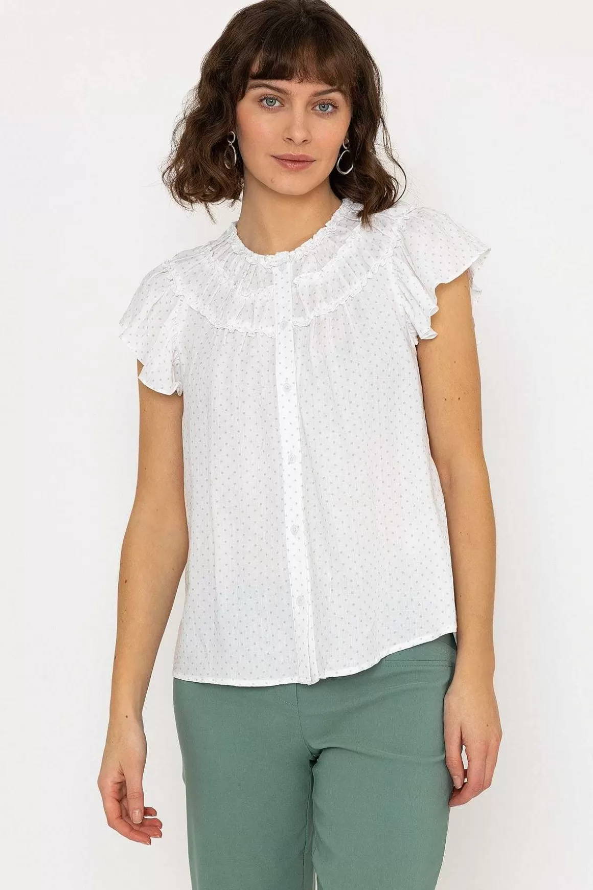 Rowen Avenue Ruffle Blouse In White Print Best Sale