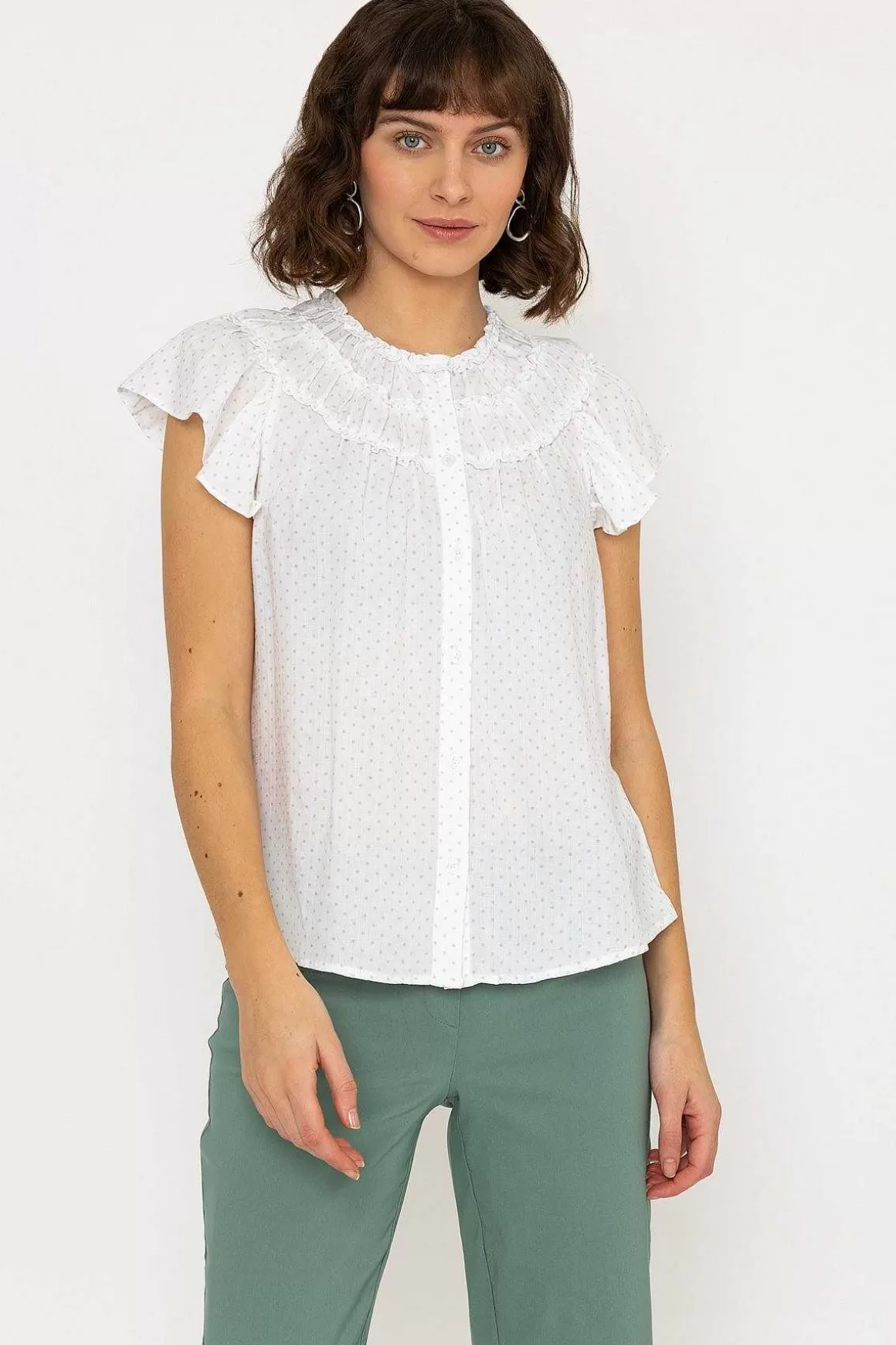 Rowen Avenue Ruffle Blouse In White Print Best Sale