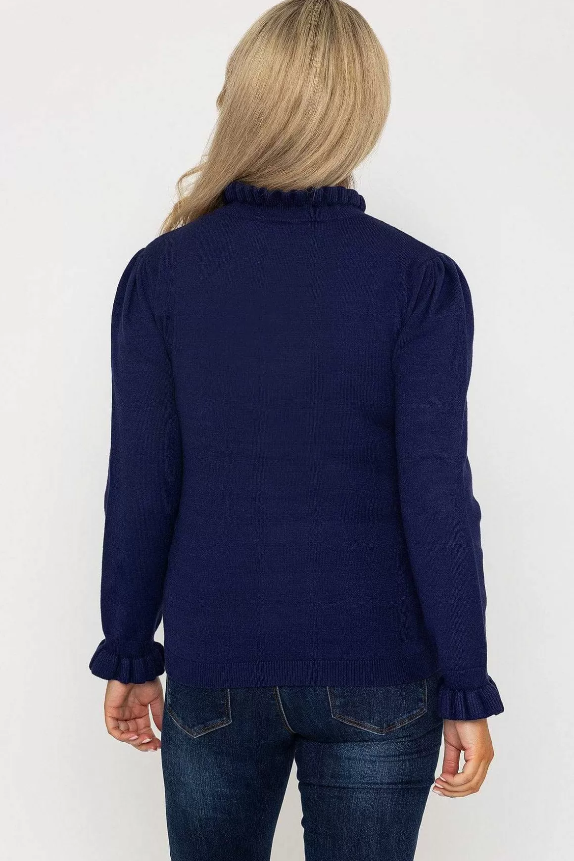 Rowen Avenue Ruffle Neck Knit In Navy Cheap