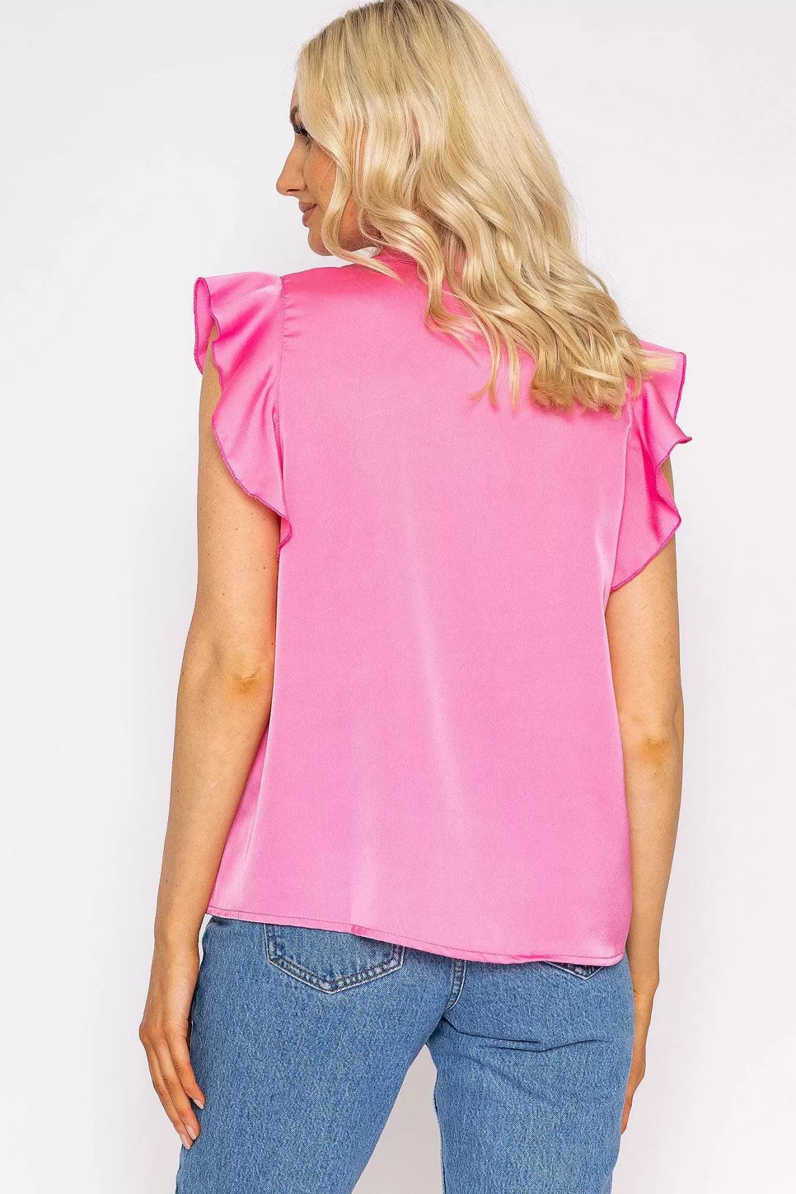 Rowen Avenue Ruffle Satin Shirt In Pink Flash Sale