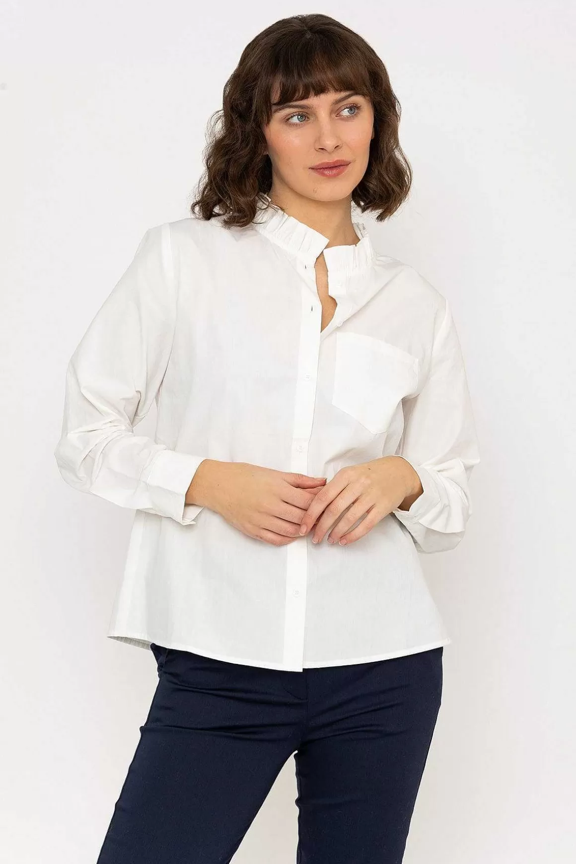 Kelly & Grace Weekend Ruffle Shirt In White Flash Sale