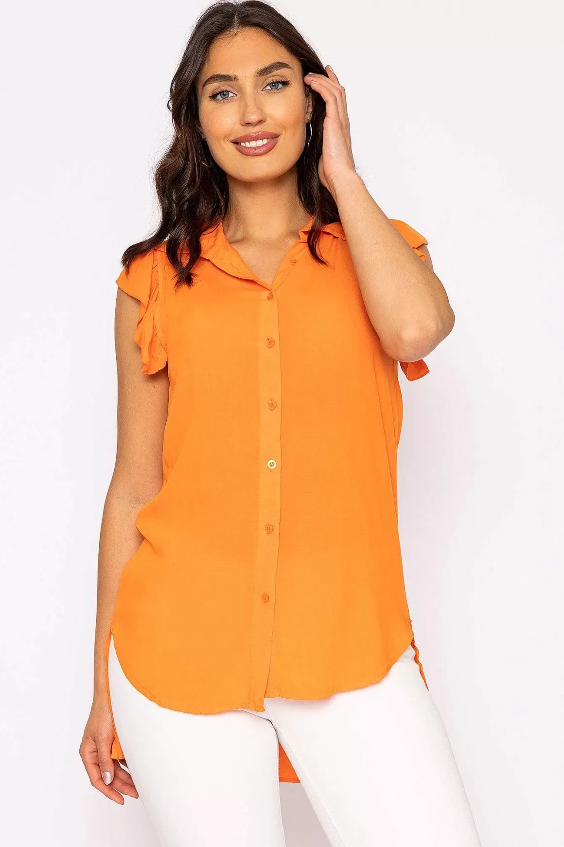 Rowen Avenue Ruffle Viscose Top In Orange Flash Sale