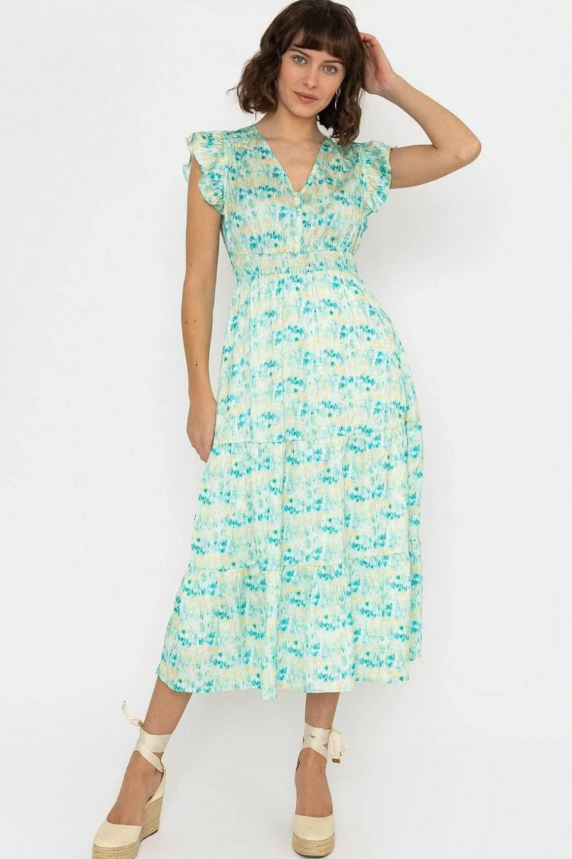 Rowen Avenue Ruth Midi Dress In Green Print New