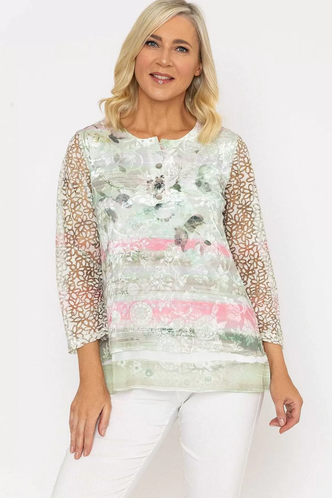 Voulez Vous Sage Printed Dovore Top New