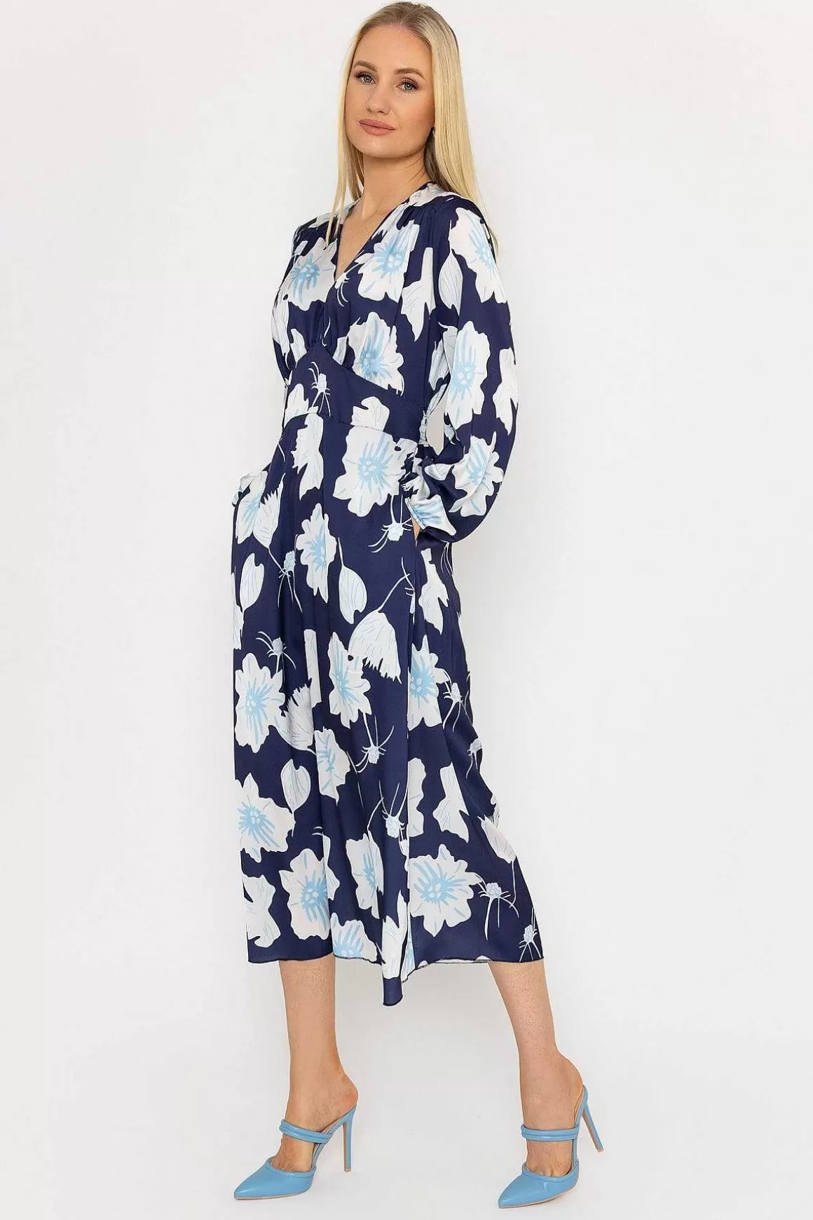 Pala D'oro Sateen Cliodhna Midi Dress In Navy Clearance