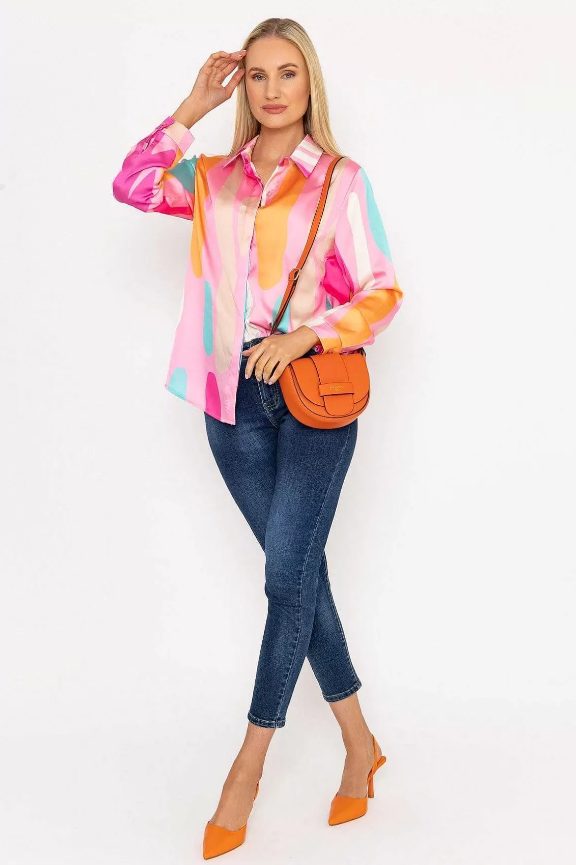 Pala D'oro Sateen Print Shirt In Pink Print Hot