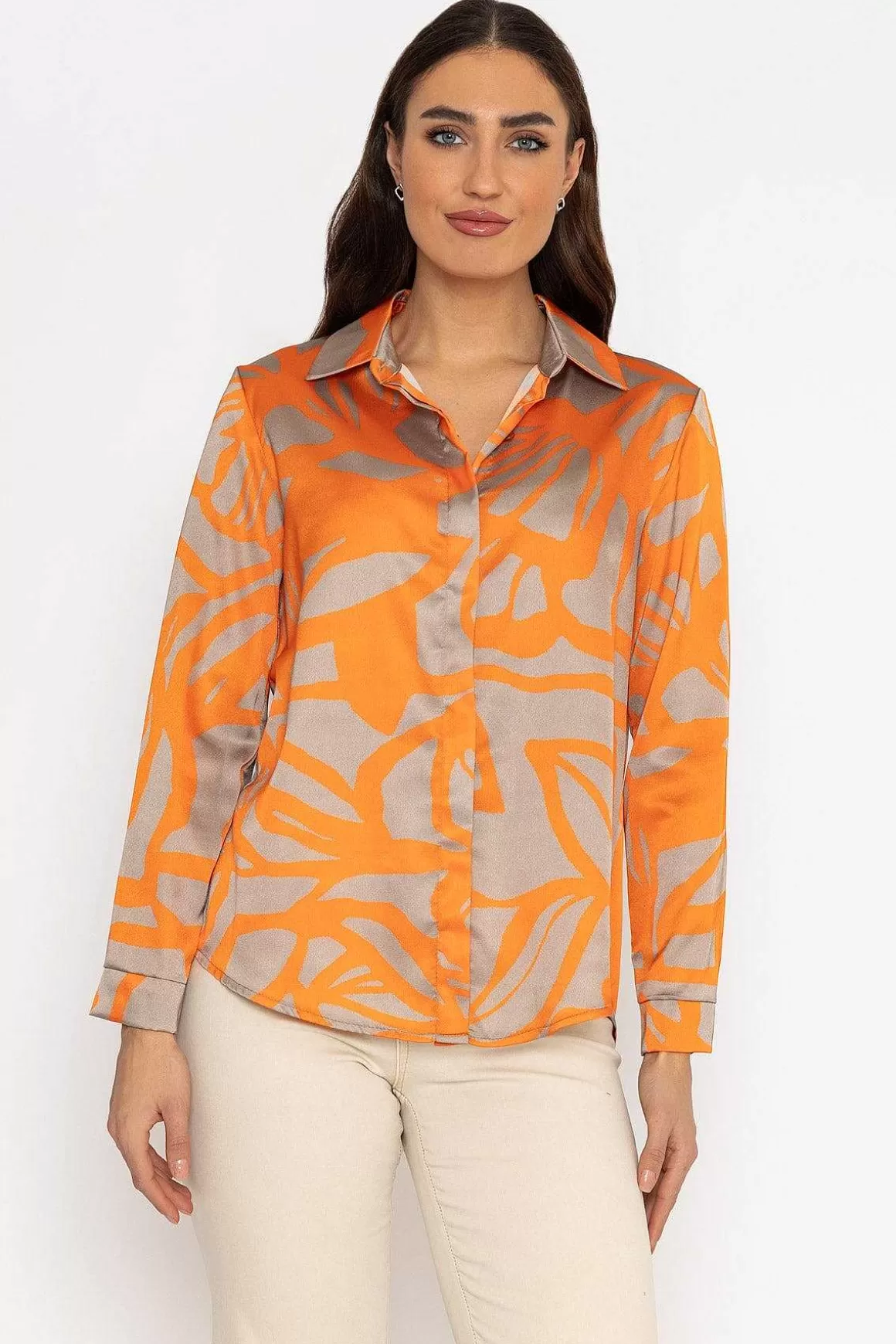 Pala D'oro Sateen Shirt In Orange Print Discount