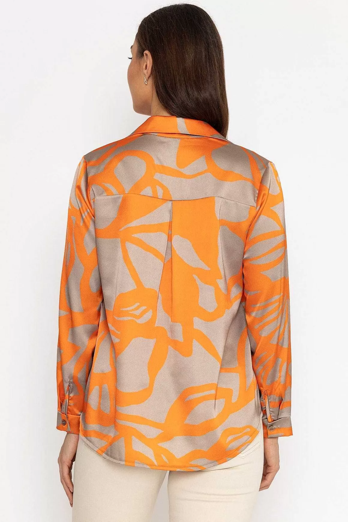 Pala D'oro Sateen Shirt In Orange Print Discount