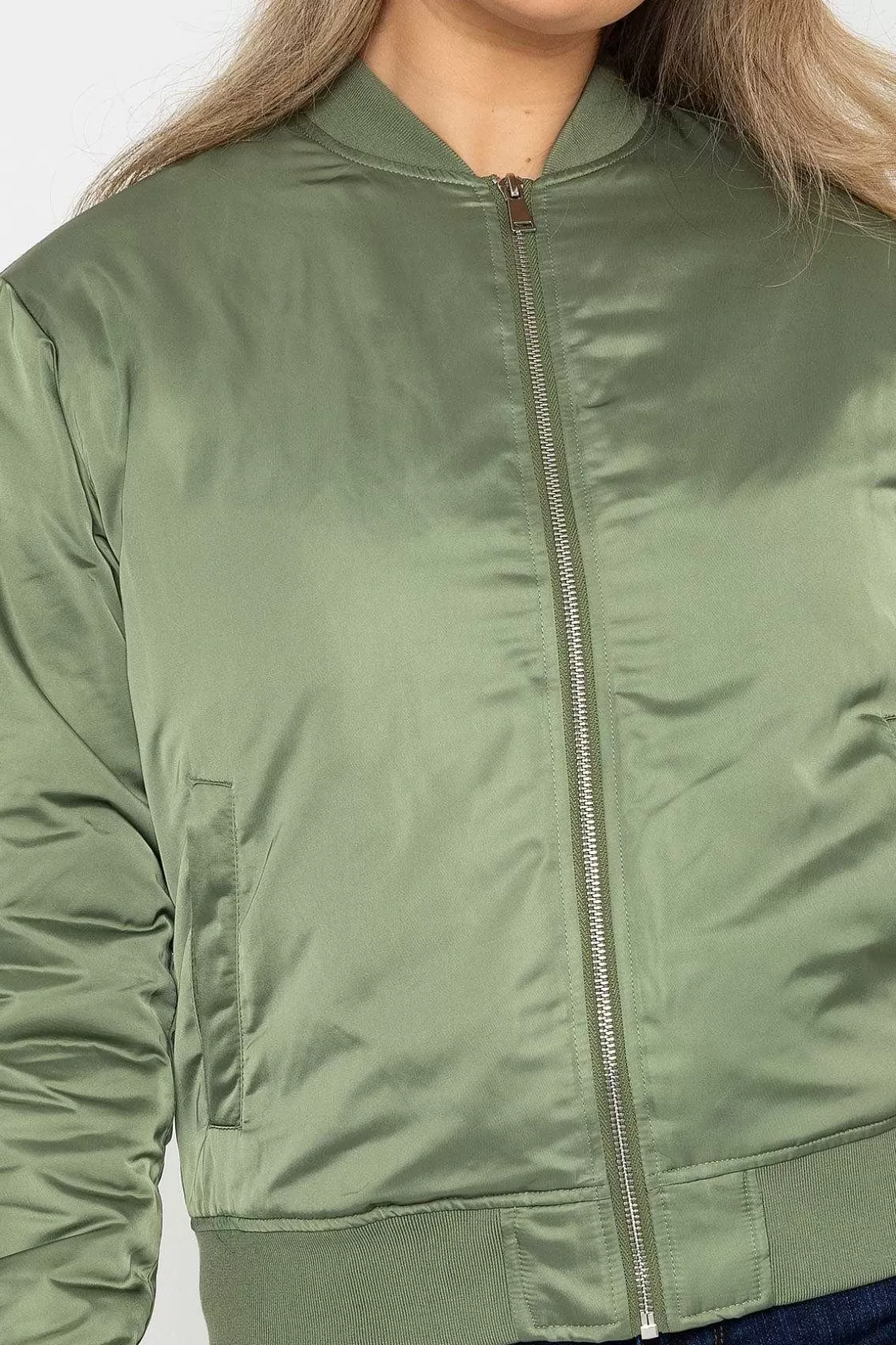 Rowen Avenue Satin Bomber In Khaki New