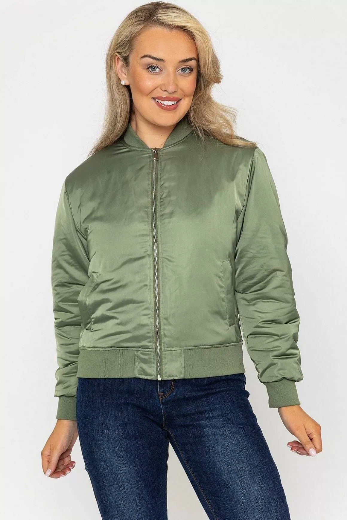 Rowen Avenue Satin Bomber In Khaki New