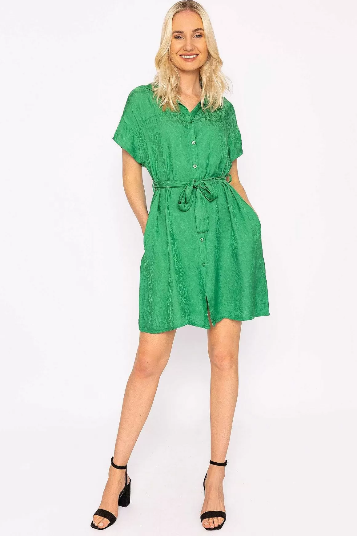 Rowen Avenue Satin Jacquard Dress In Green Outlet