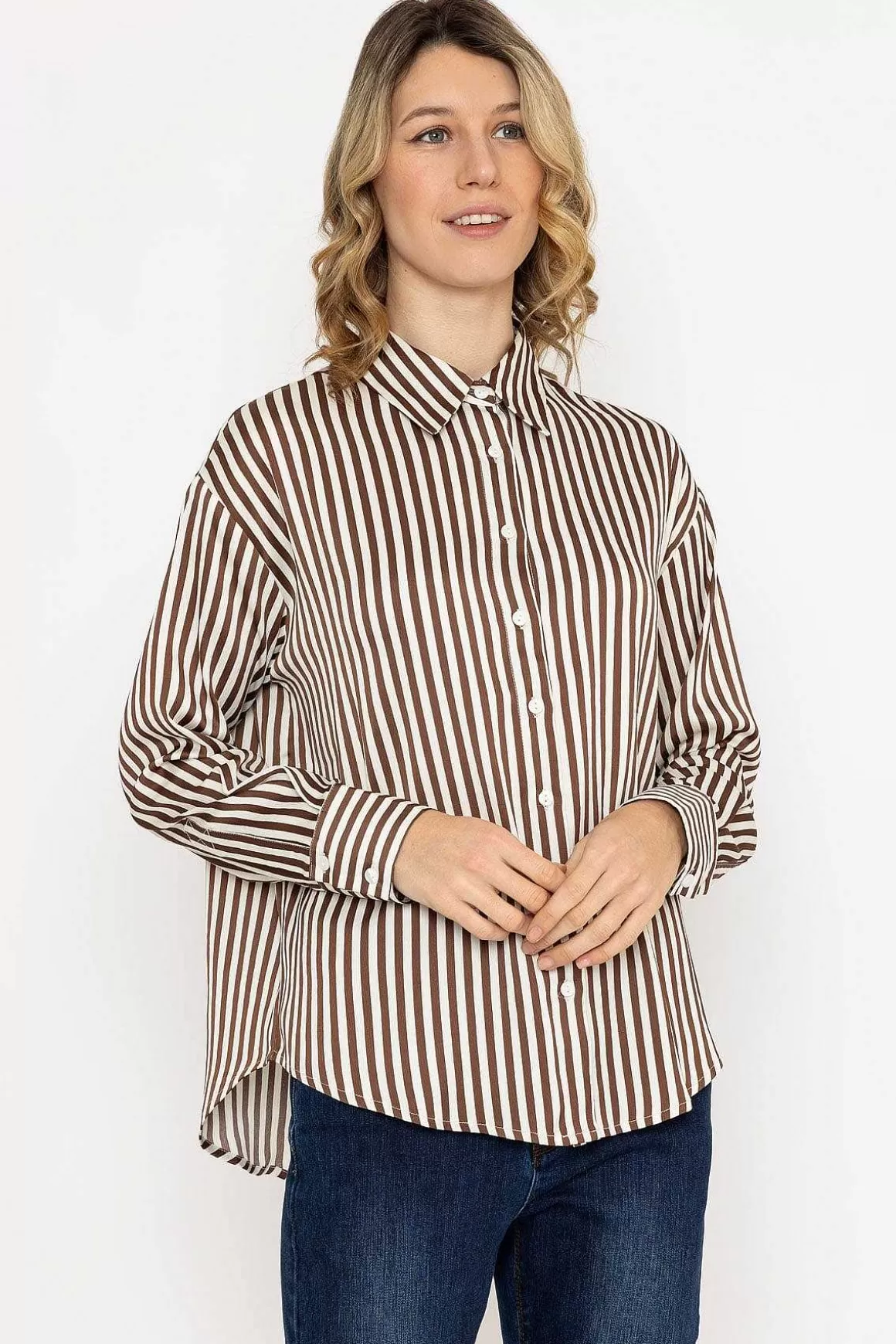 Rowen Avenue Satin Stripe Shirt In Brown Shop