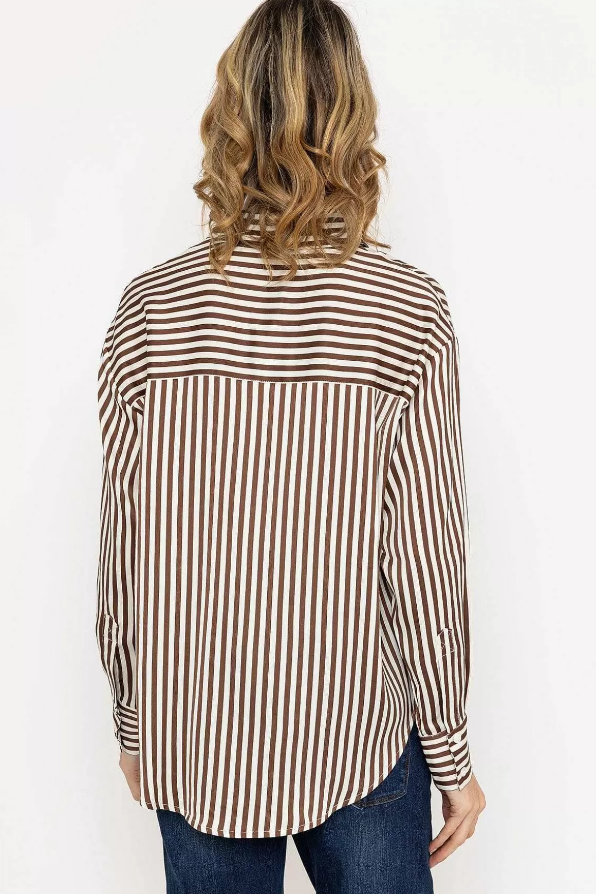 Rowen Avenue Satin Stripe Shirt In Brown Shop