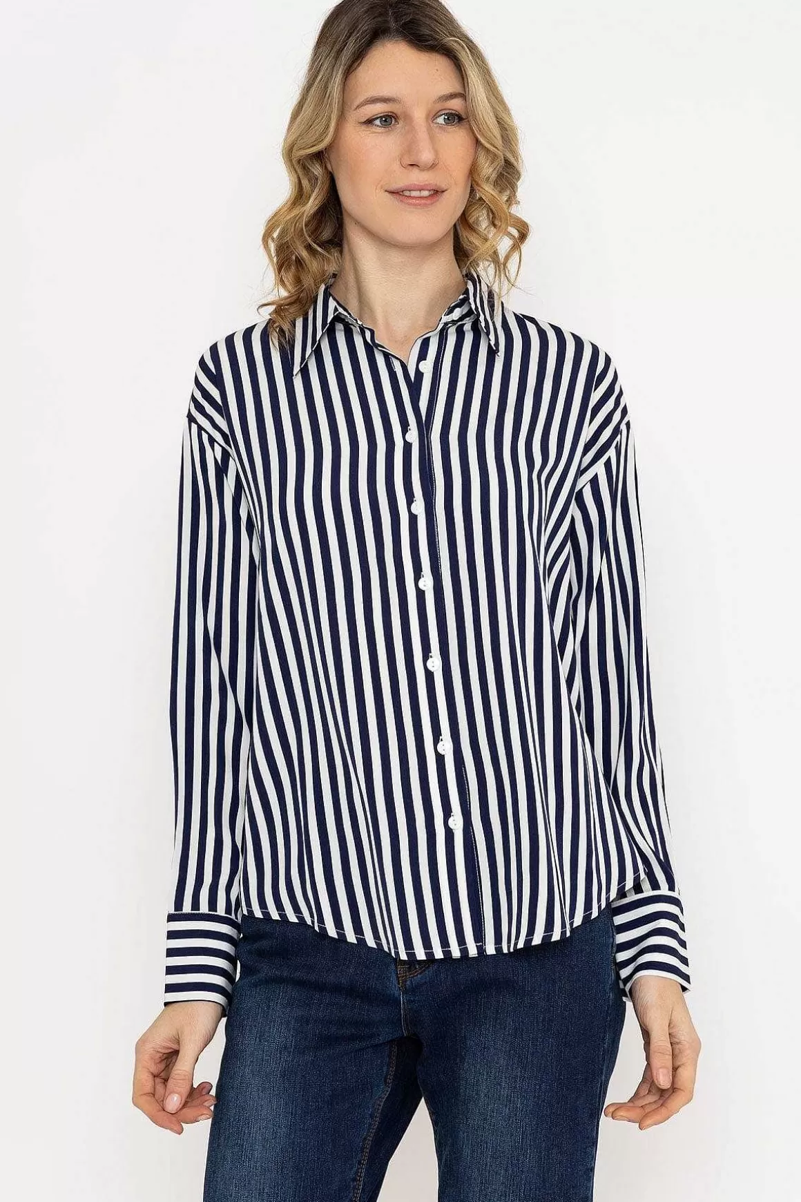 Rowen Avenue Satin Stripe Shirt In Navy Sale