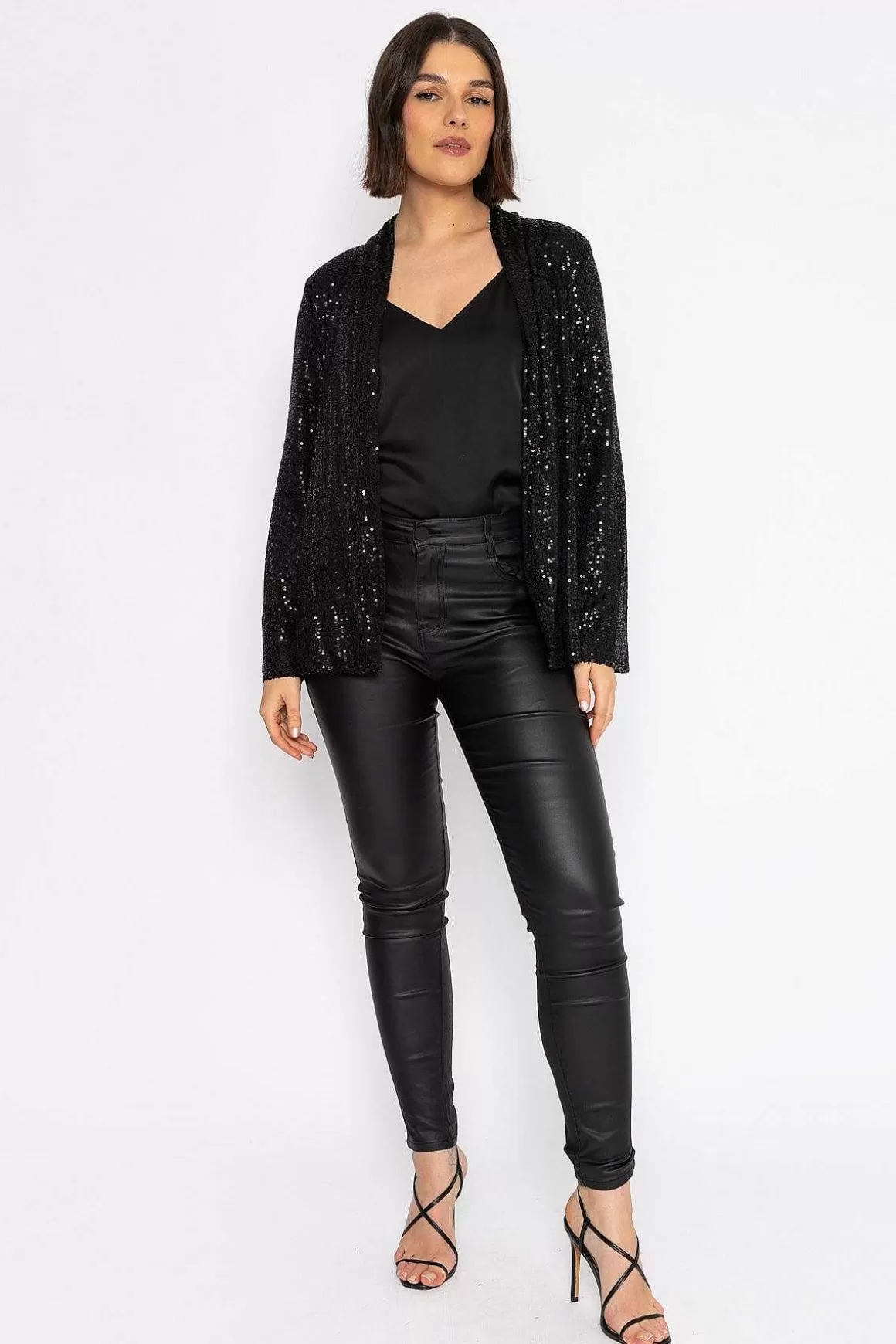 Rowen Avenue Sequin Chuck On Jacket In Black Clearance