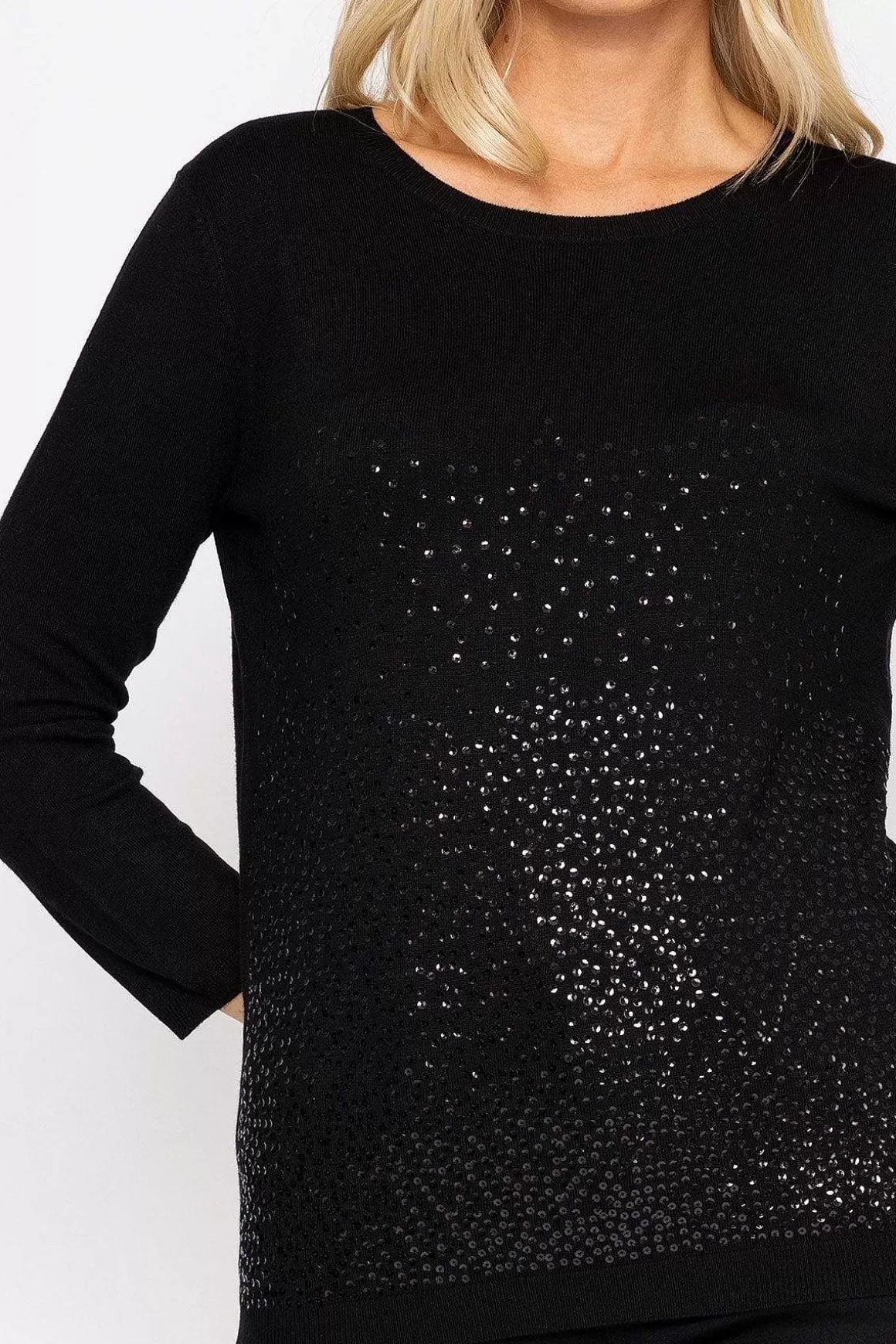 Rowen Avenue Sequin Crew Neck 3/4 Sleeve Knit In Black Sale