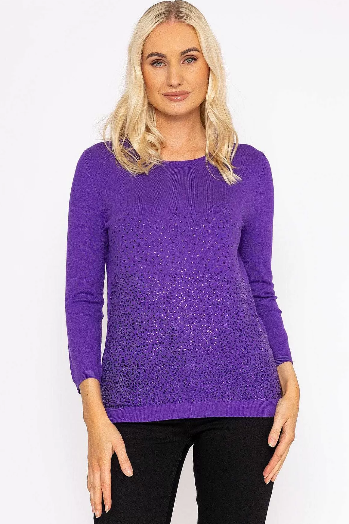 Rowen Avenue Sequin Crew Neck 3/4 Sleeve Knit In Purple Best