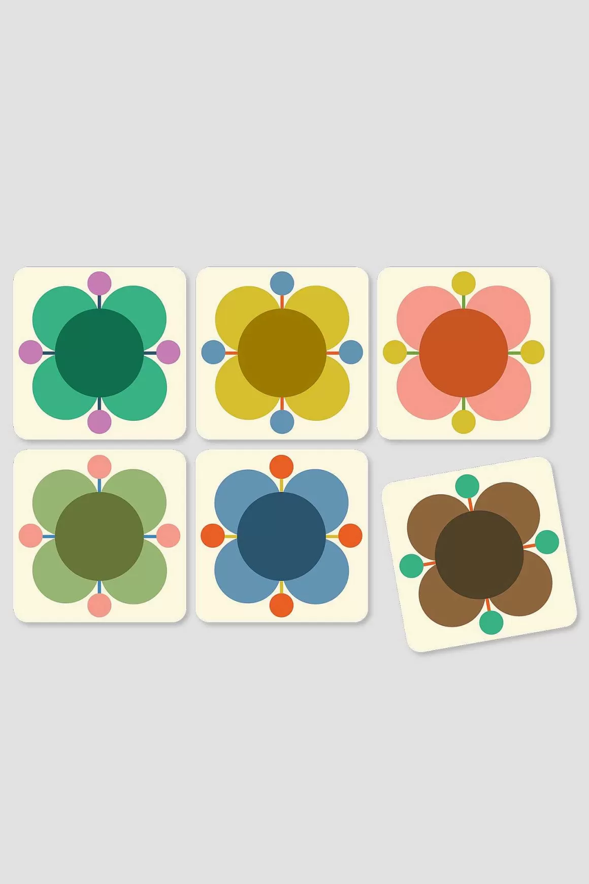 Orla Kiely Set Of 6 Cork Coasters - Atomic Flower Discount