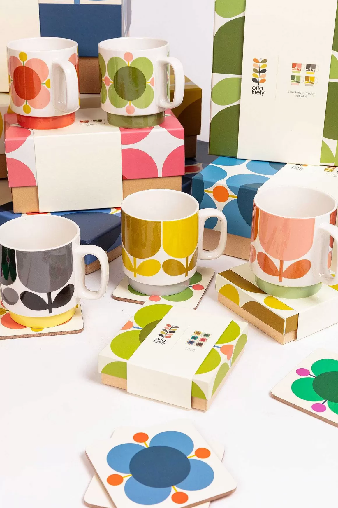 Orla Kiely Set Of 6 Cork Coasters - Atomic Flower Discount
