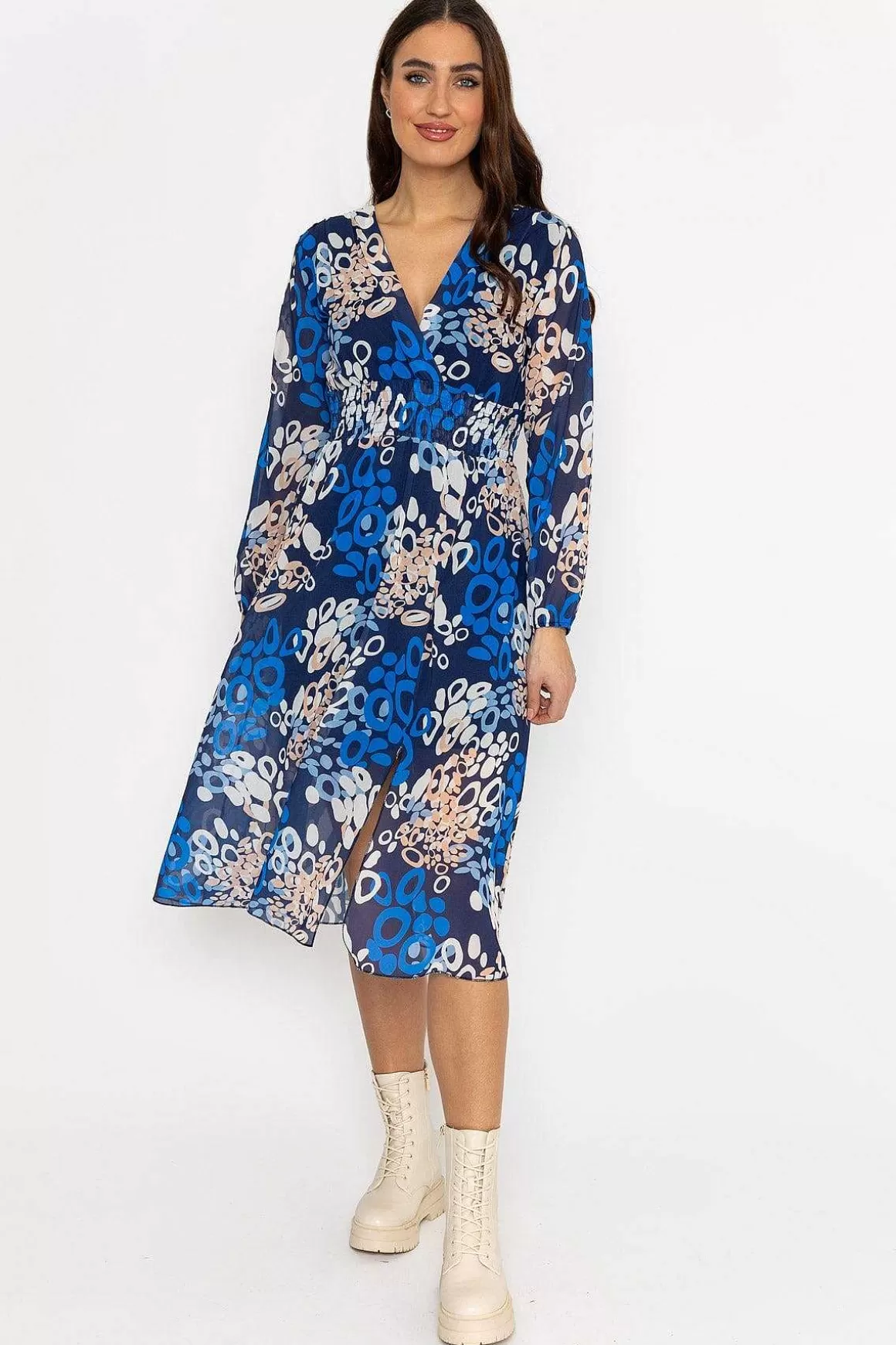 Pala D'oro Shauna Midi Dress In Blue Print Cheap