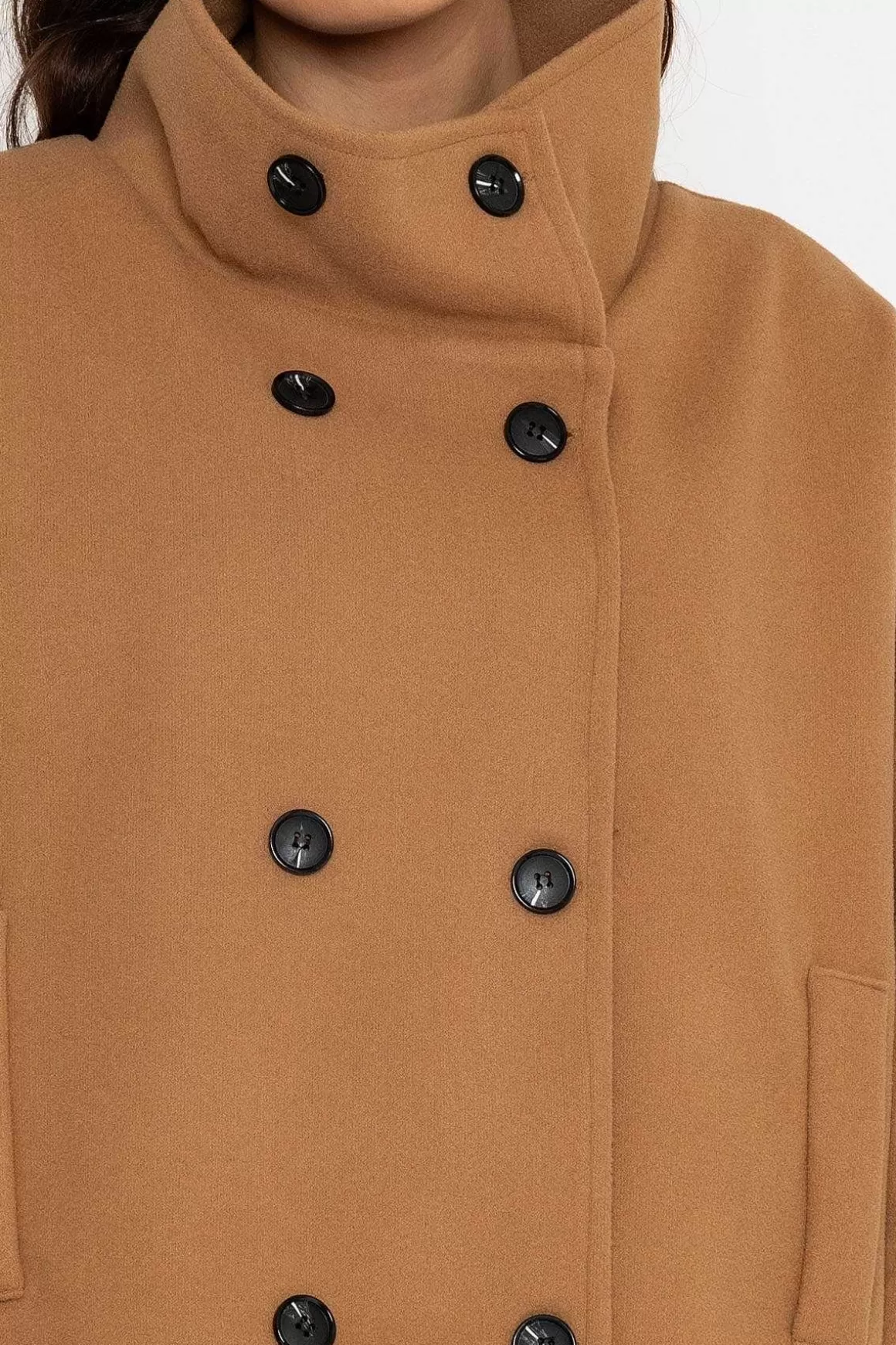 Pala D'oro Short Funnel Neck Jacket In Camel Store