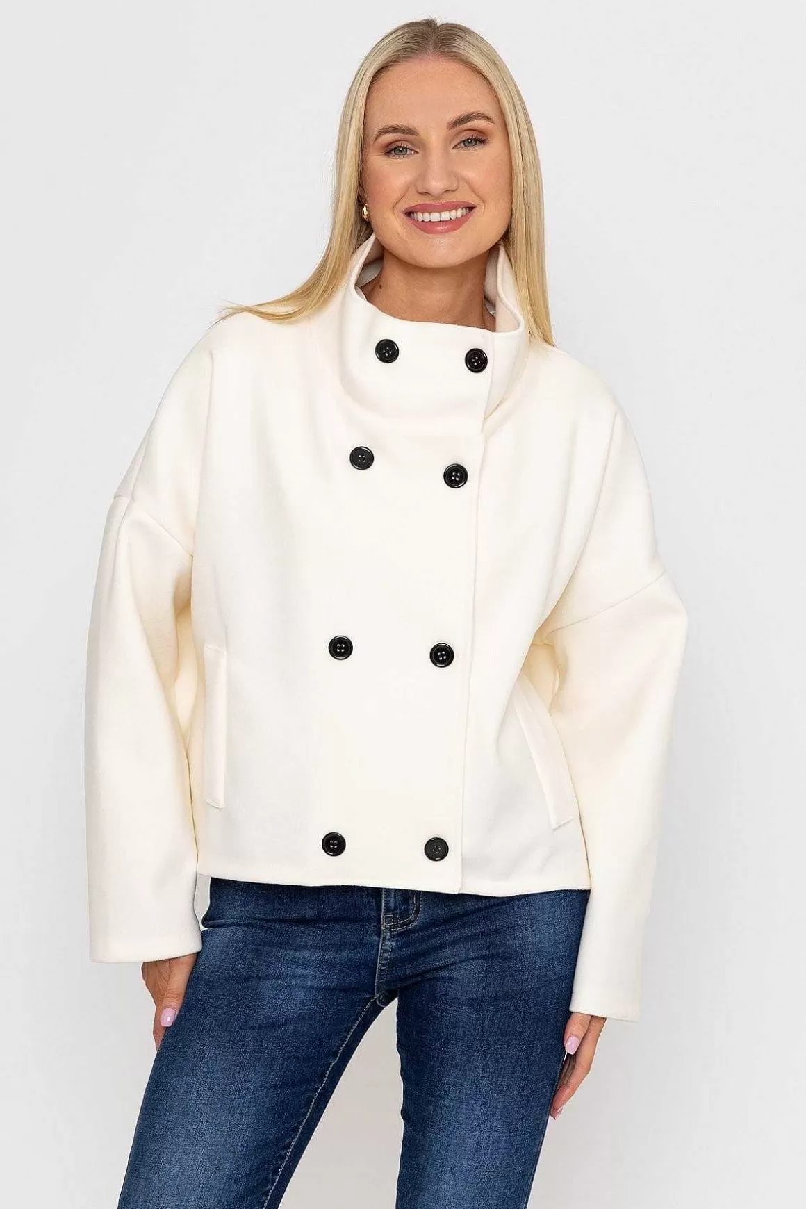 Pala D'oro Short Funnel Neck Jacket In White Clearance