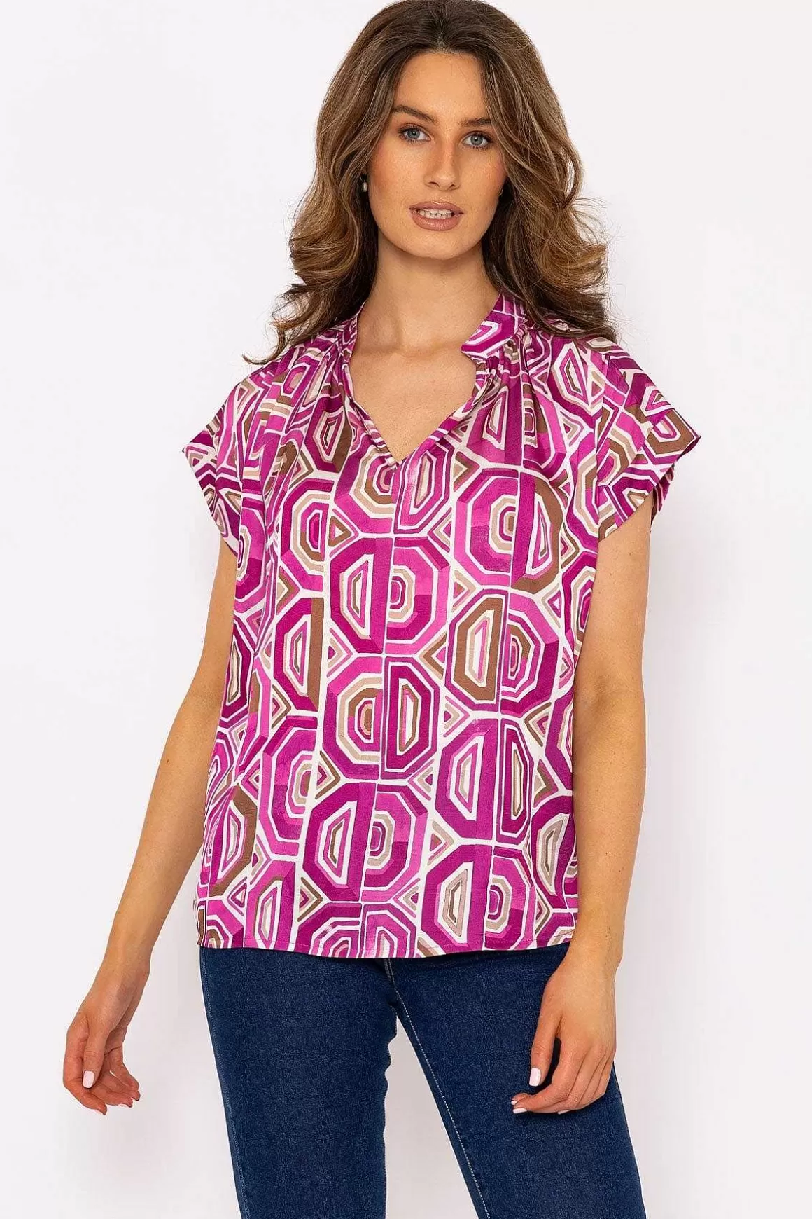 Pala D'oro Short Sleeve Lola Top In Pink Print Discount