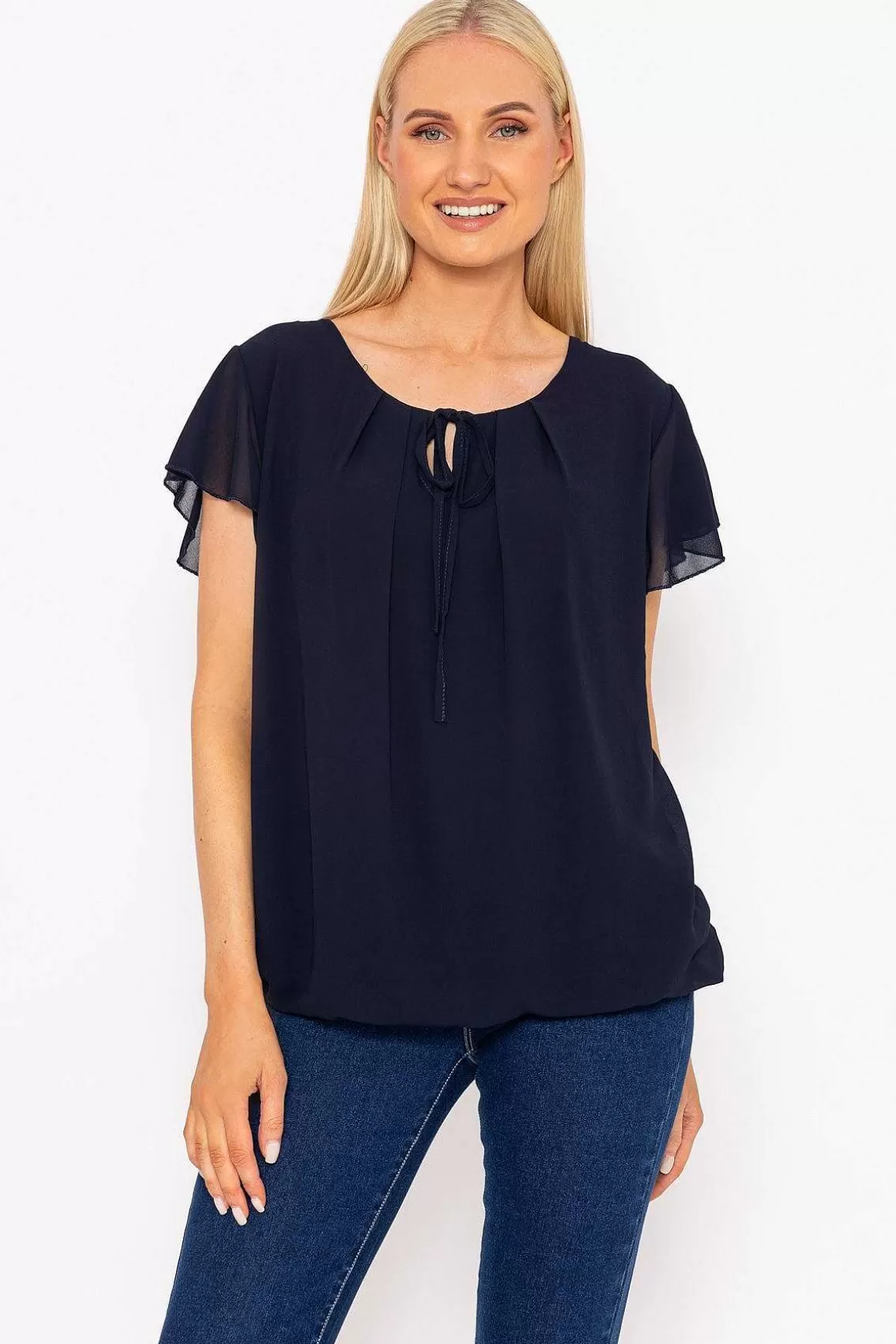 Pala D'oro Short Sleeve Plain Blouse In Navy Store