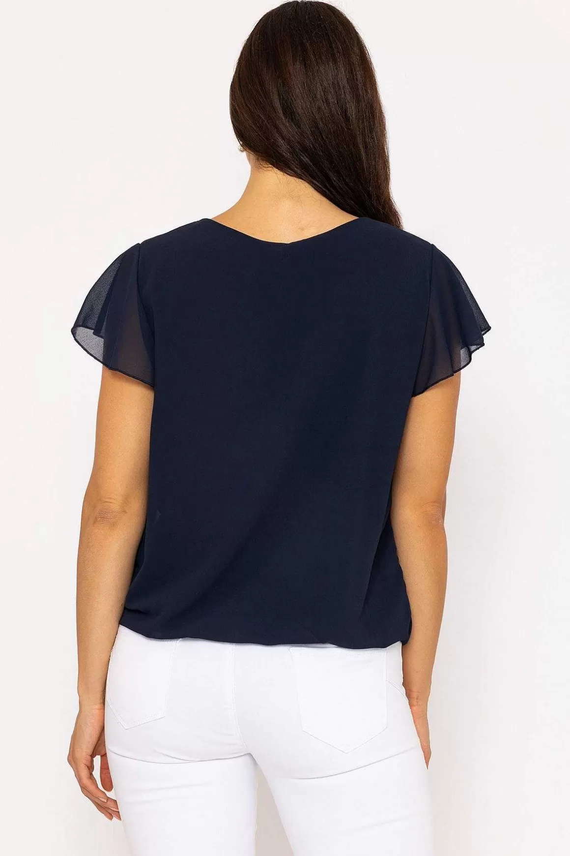 Pala D'oro Short Sleeve Plain Blouse In Navy Store