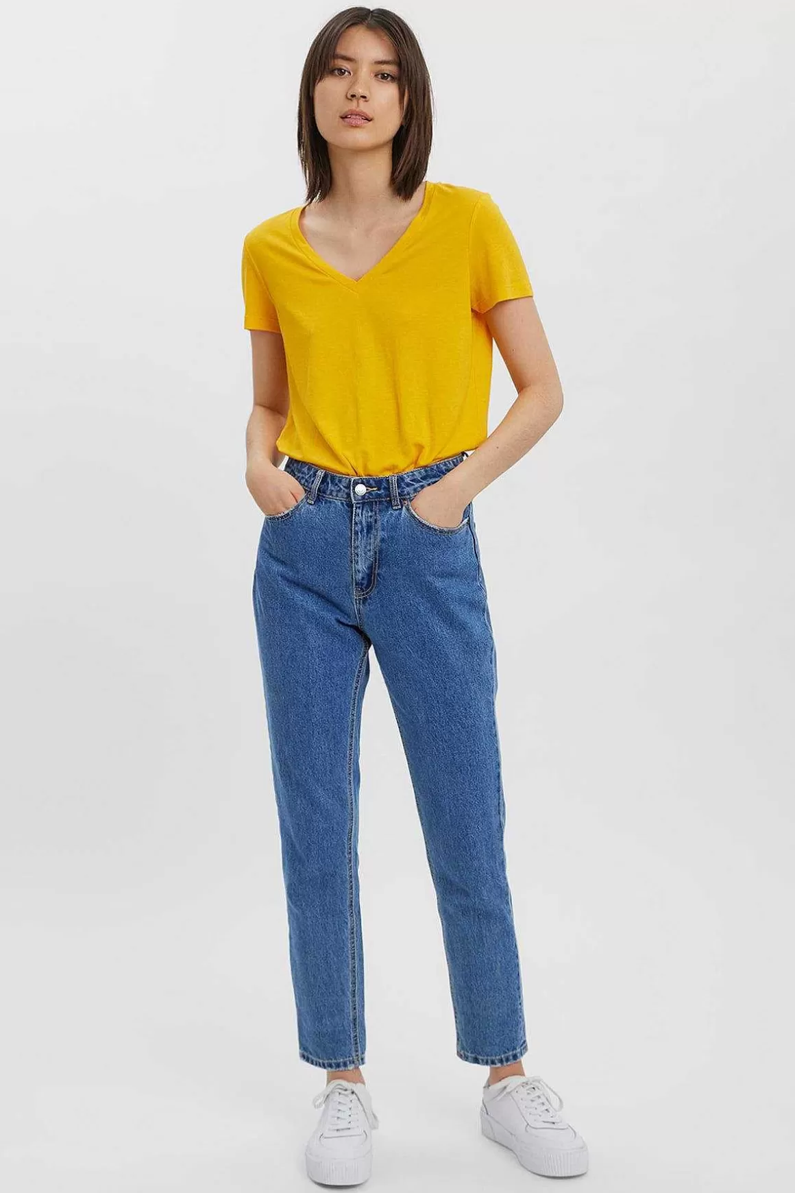 Vero Moda Short Sleeve V-Neck Top In Yellow Best