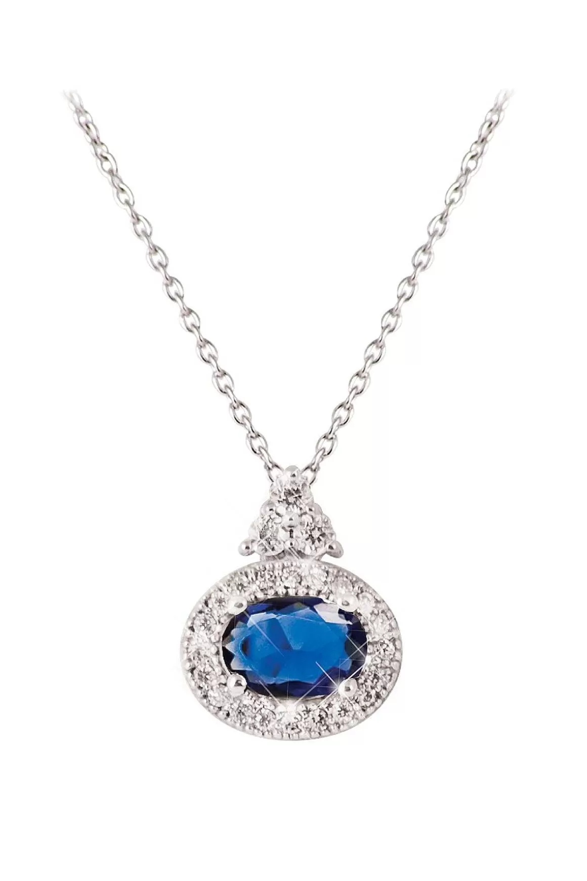 Tipperary Crystal Jewellery Silver Oval Sapphire White Surround Pendant Cheap