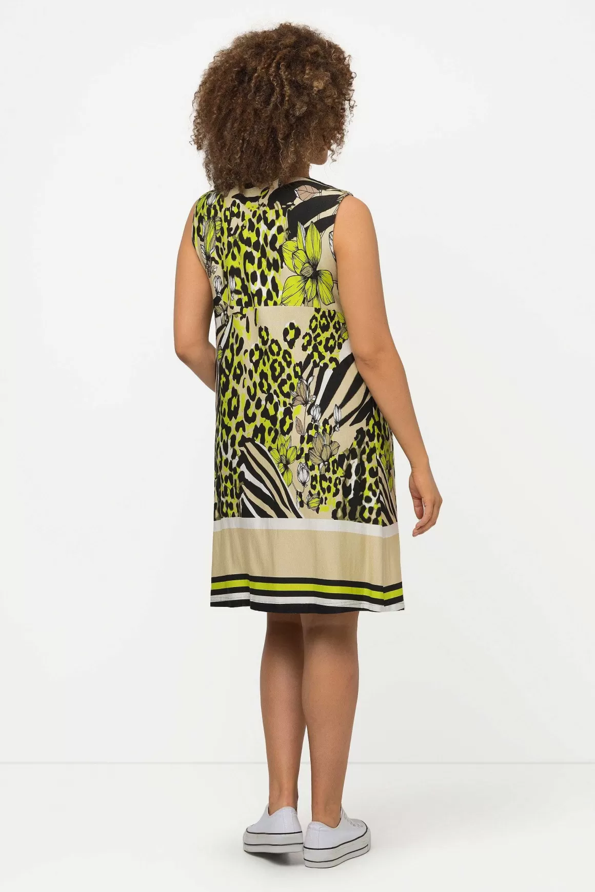 Ulla Popken Sleeveless Border Print Knee Length Dress Store