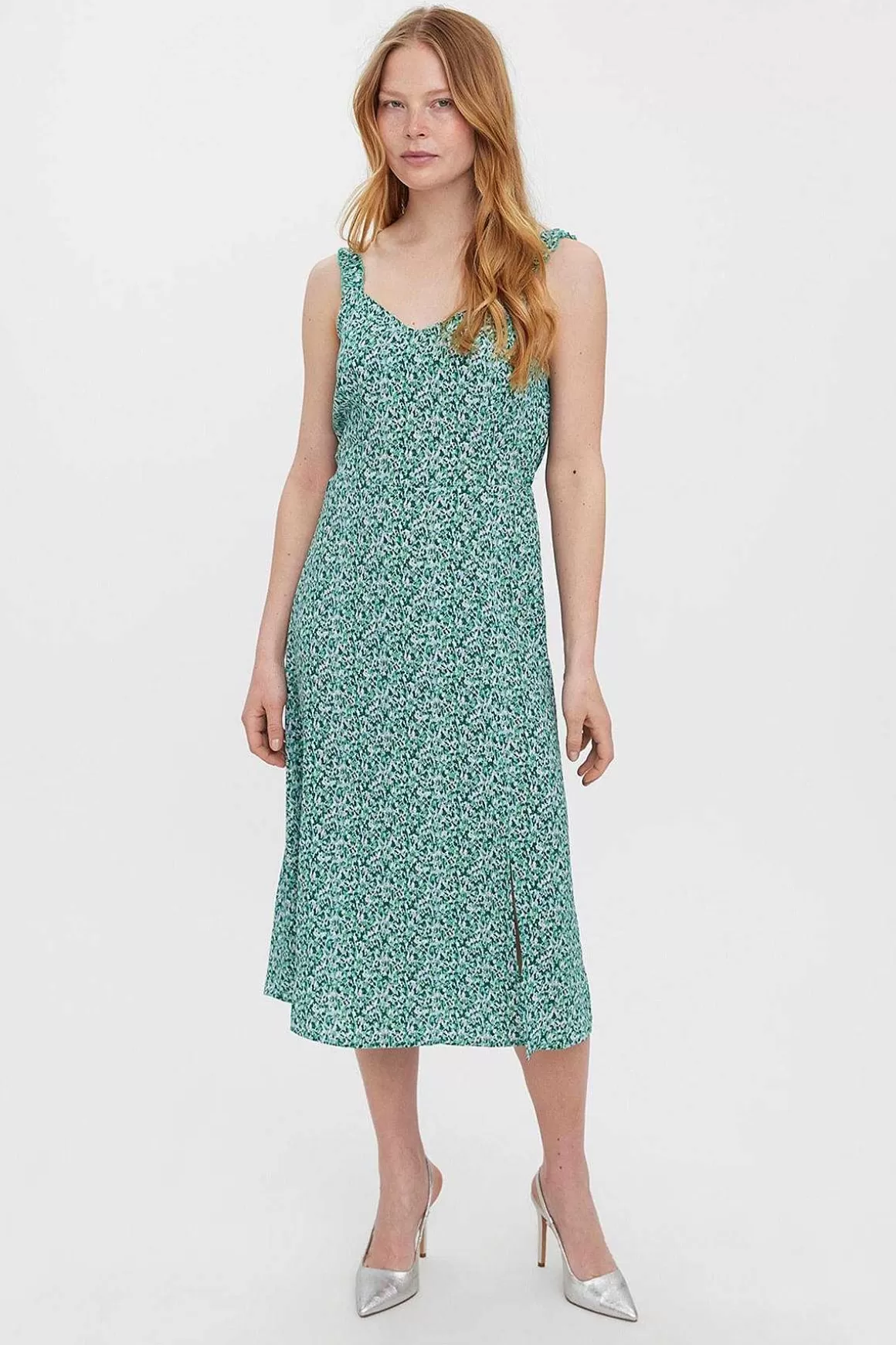 Vero Moda Sleeveless Dress In Green Print New